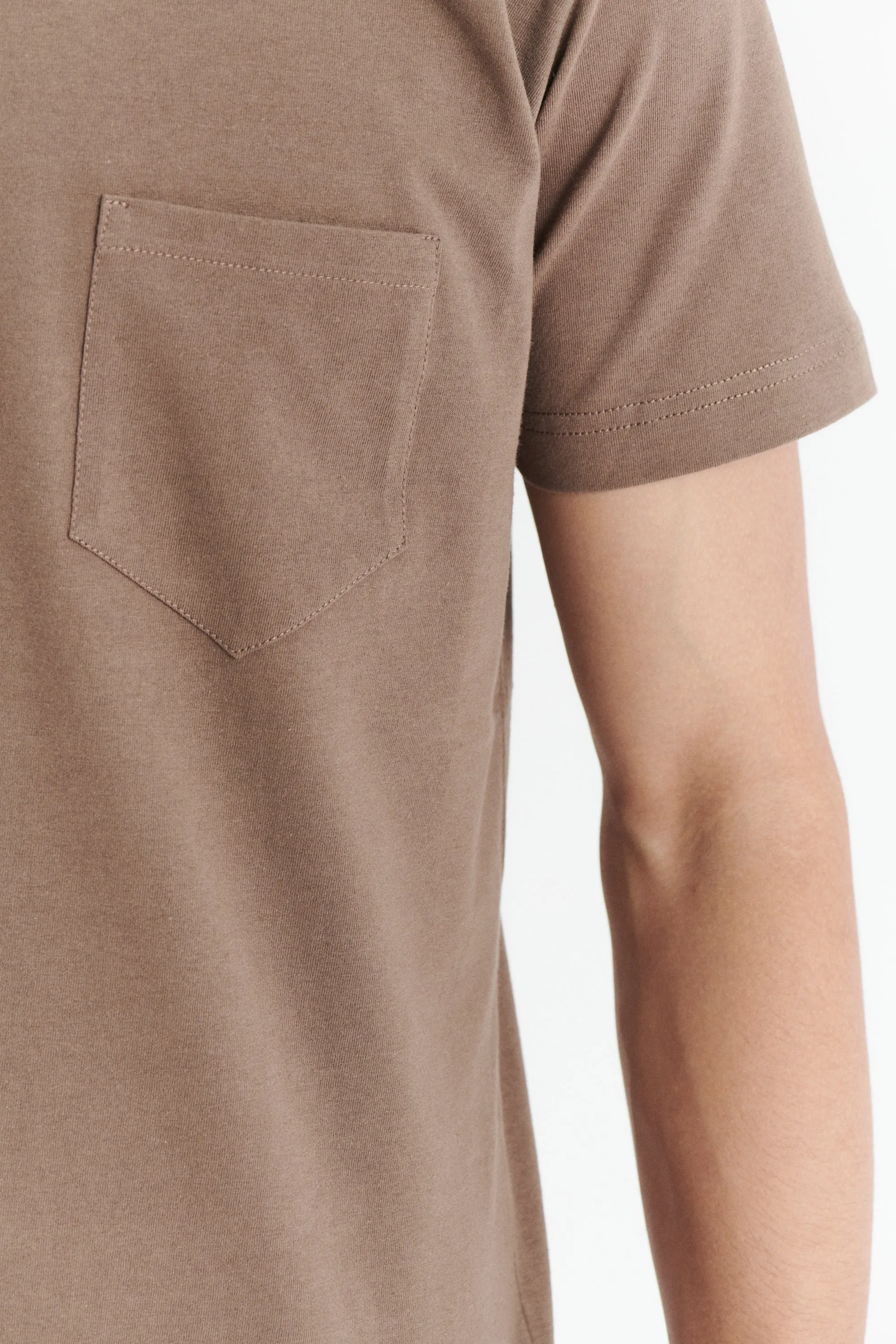 Pocket T-Shirt in a Taupe Shady Brown Japanese Soft Organic Cotton Jersey sold by Delikatessen product image thumbnail 2