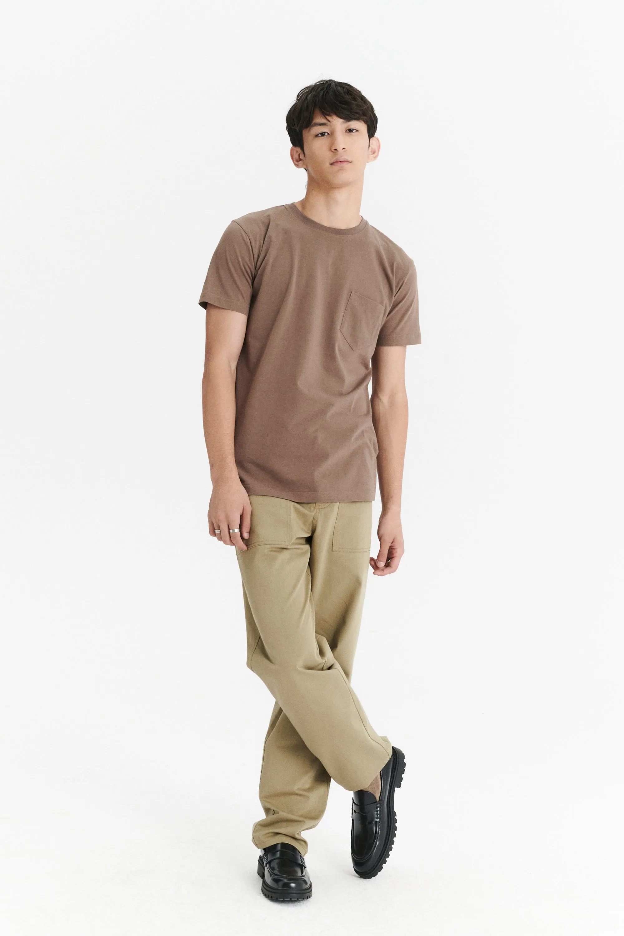 Pocket T-Shirt in a Taupe Shady Brown Japanese Soft Organic Cotton Jersey sold by Delikatessen