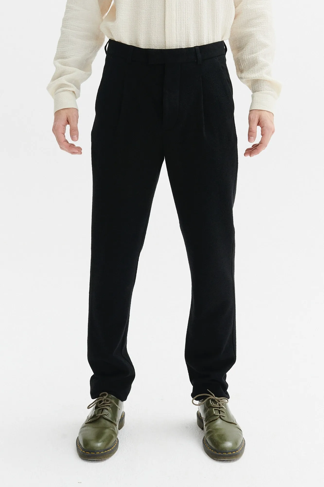 Genuine Trousers in a Black Italian Virgin Wool and Cotton Seersucker sold by Delikatessen product image thumbnail 2