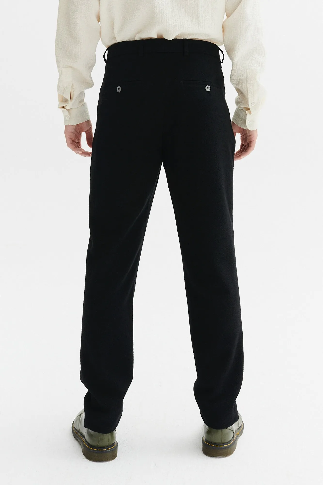 Genuine Trousers in a Black Italian Virgin Wool and Cotton Seersucker sold by Delikatessen product image thumbnail 3