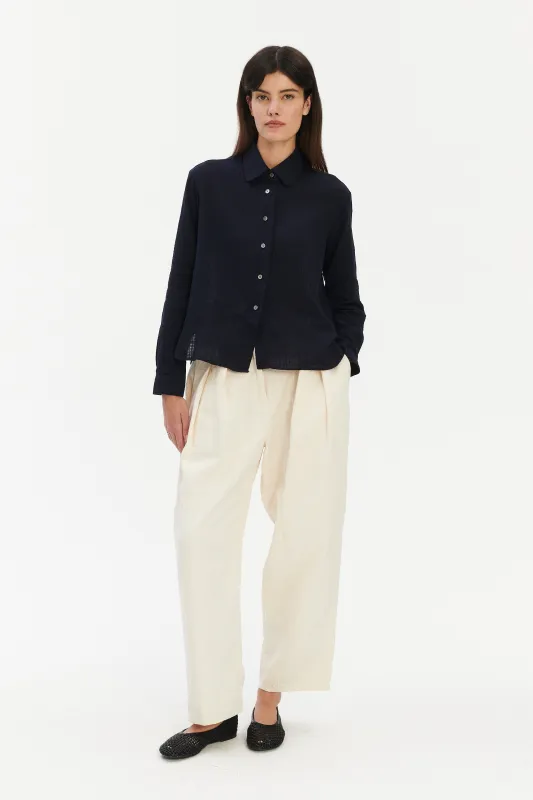 Blouse in a Dark Navy Airy Structural Portuguese Cotton sold by Delikatessen