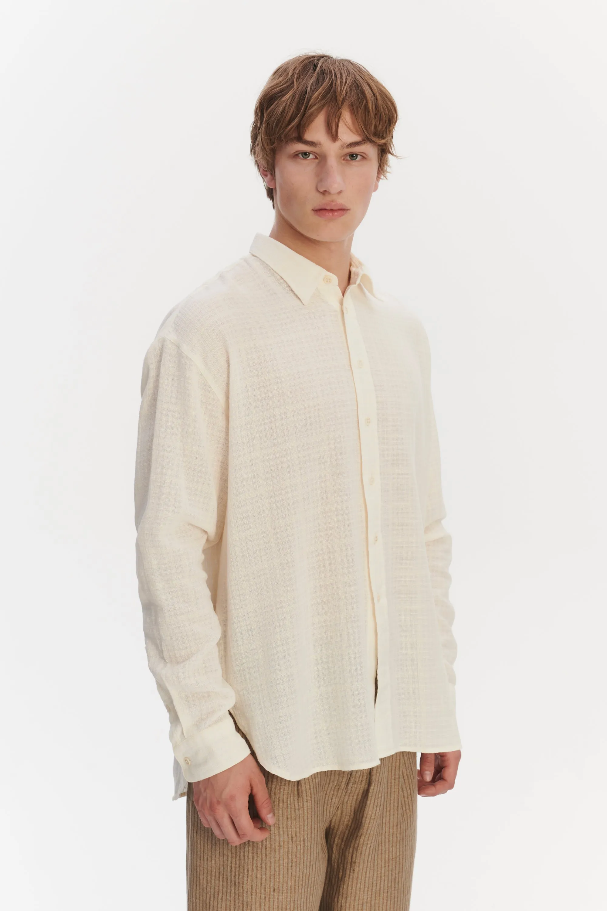 Oversized Rider Shirt in a Cream White Airy Structural Portuguese Cotton sold by Delikatessen product image thumbnail 4
