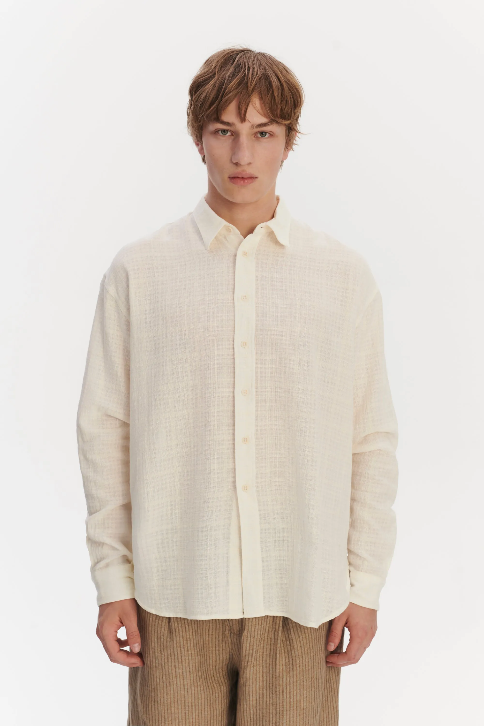 Oversized Rider Shirt in a Cream White Airy Structural Portuguese Cotton sold by Delikatessen product image thumbnail 3