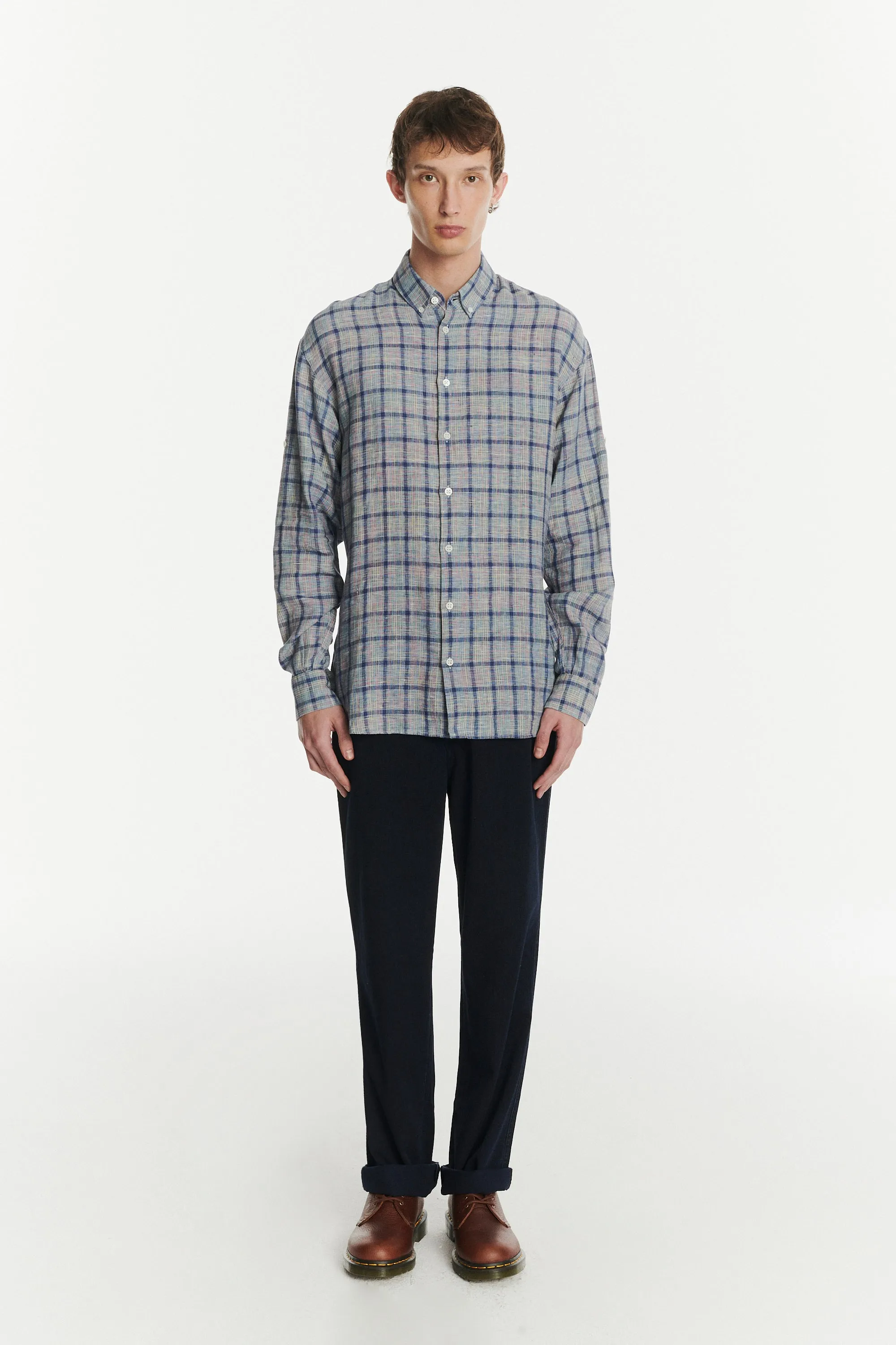 Rare Archive Find - Rolled Sleeves Shirt in the Finest Blue, White, Yellow, Green and Red Chequered Italian LInen sold by Delikatessen