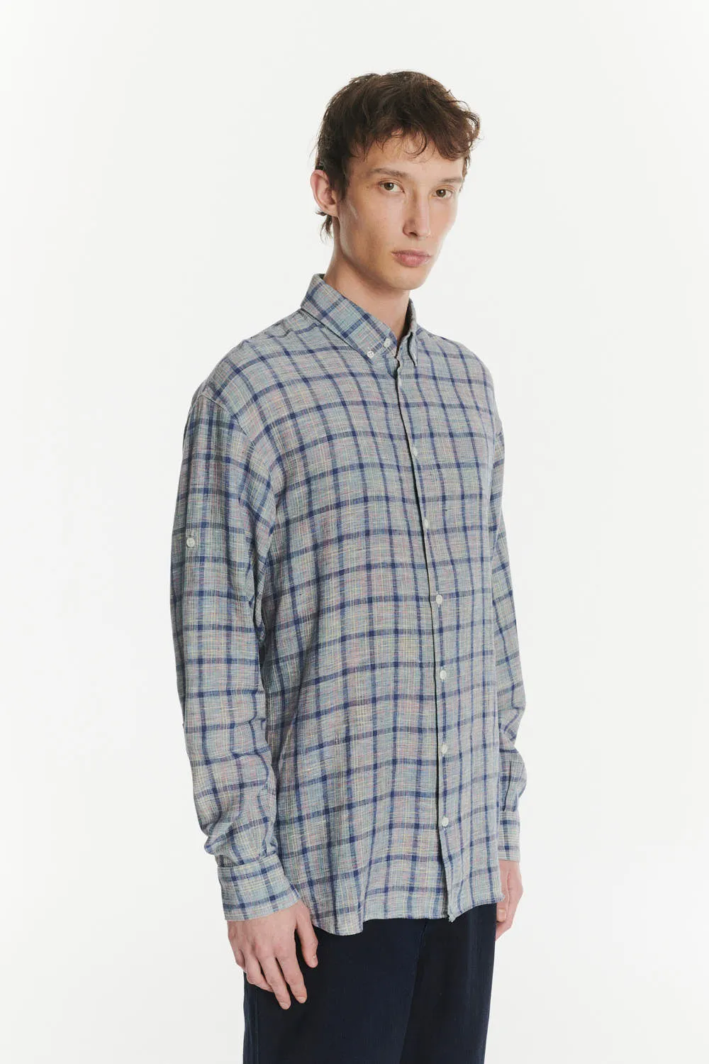 Rare Archive Find - Rolled Sleeves Shirt in the Finest Blue, White, Yellow, Green and Red Chequered Italian LInen sold by Delikatessen product image thumbnail 4