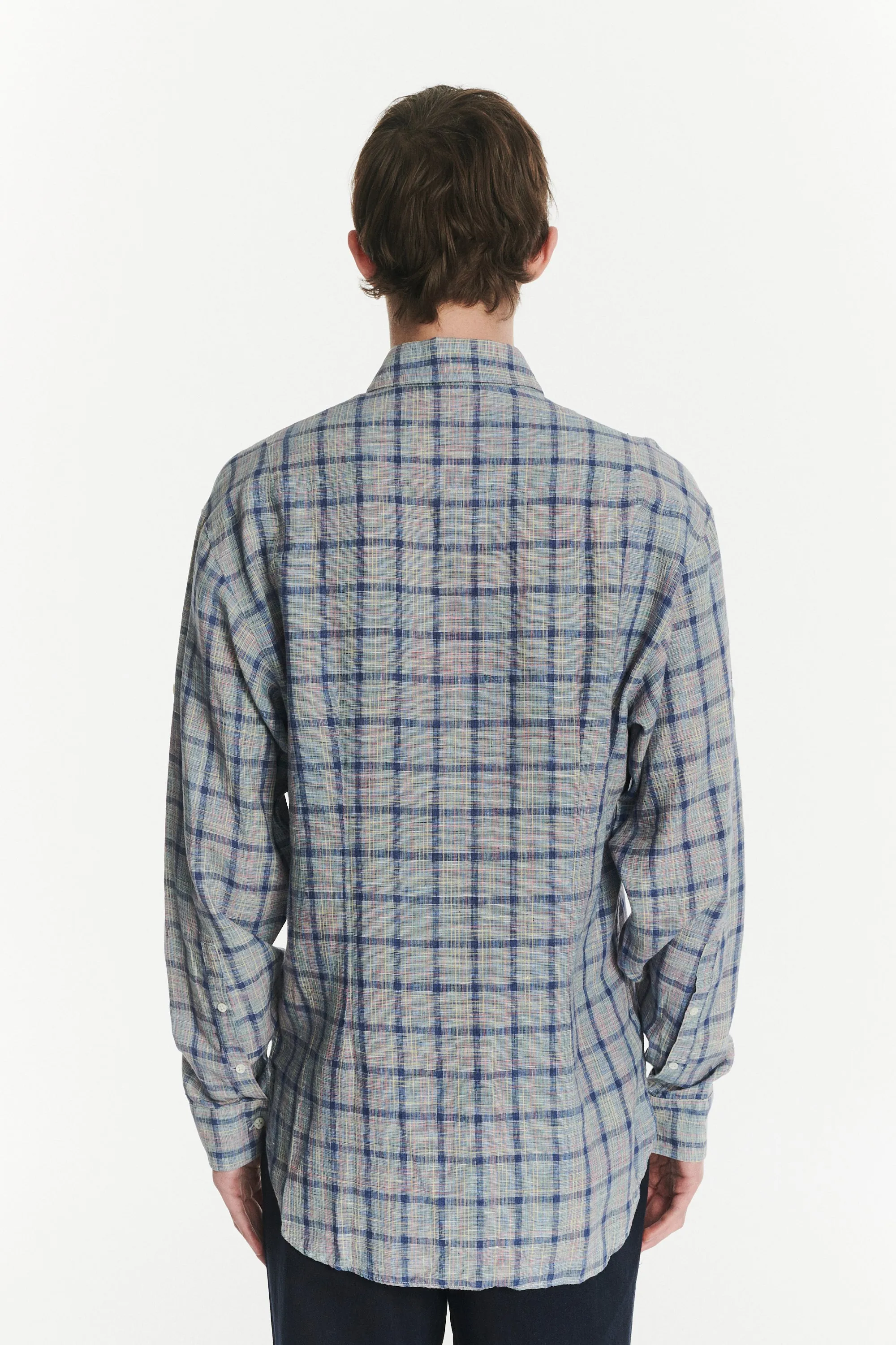 Rare Archive Find - Rolled Sleeves Shirt in the Finest Blue, White, Yellow, Green and Red Chequered Italian LInen sold by Delikatessen product image thumbnail 5