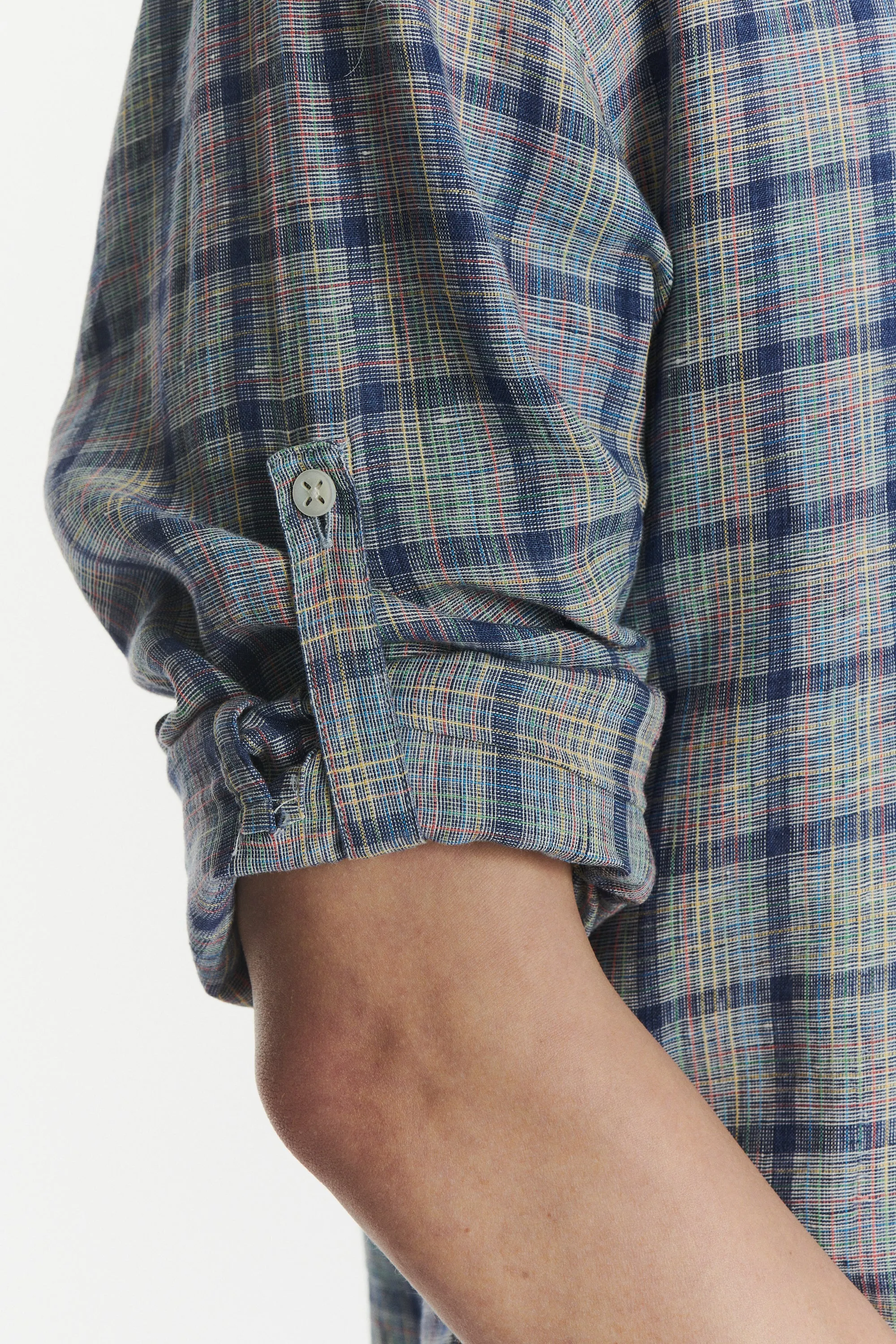 Rare Archive Find - Rolled Sleeves Shirt in the Finest Blue, White, Yellow, Green and Red Chequered Italian LInen sold by Delikatessen product image thumbnail 2