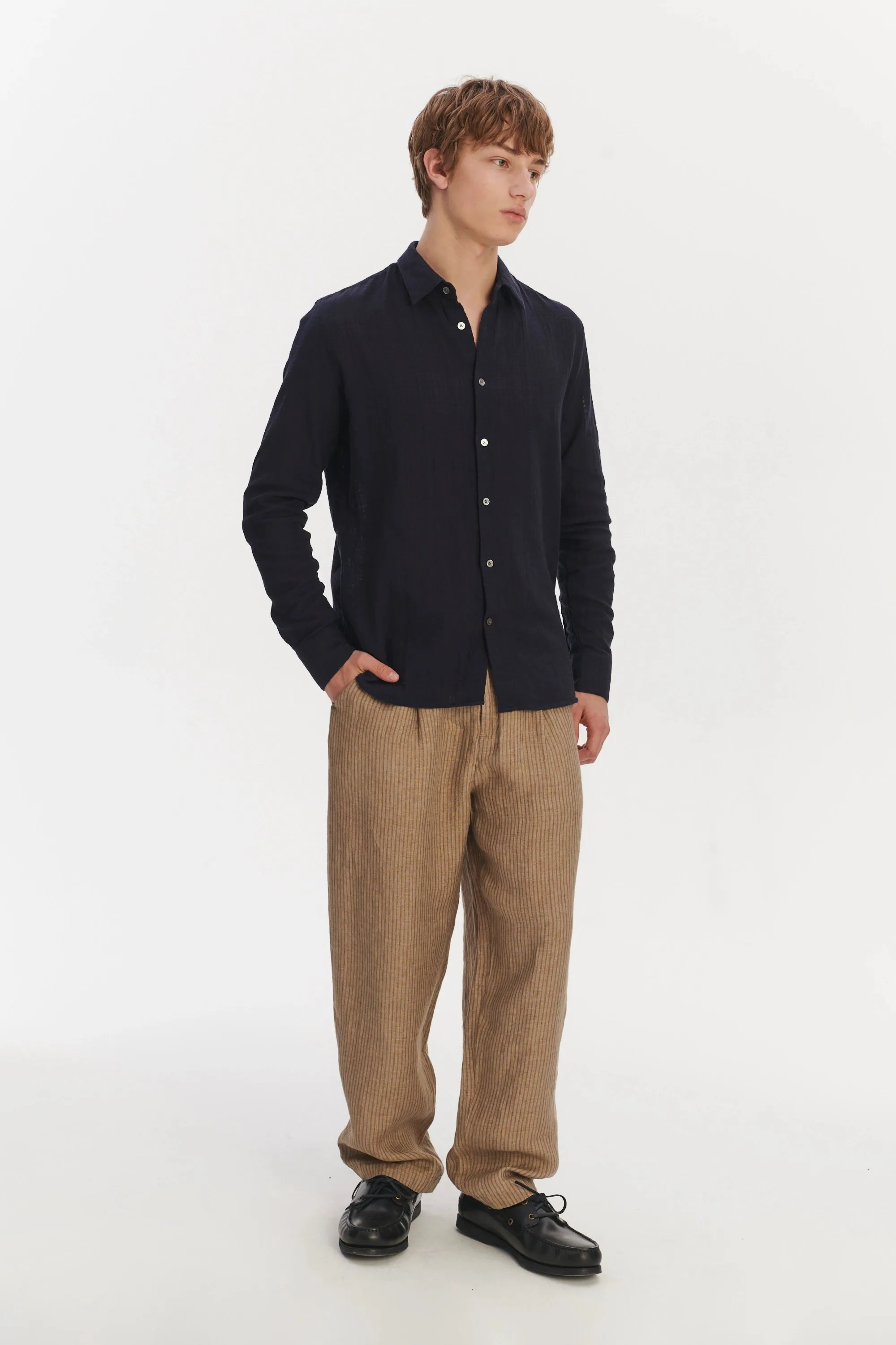 Feel Good Shirt in a Dark Navy Airy Structural Portuguese Cotton sold by Delikatessen product image thumbnail 3