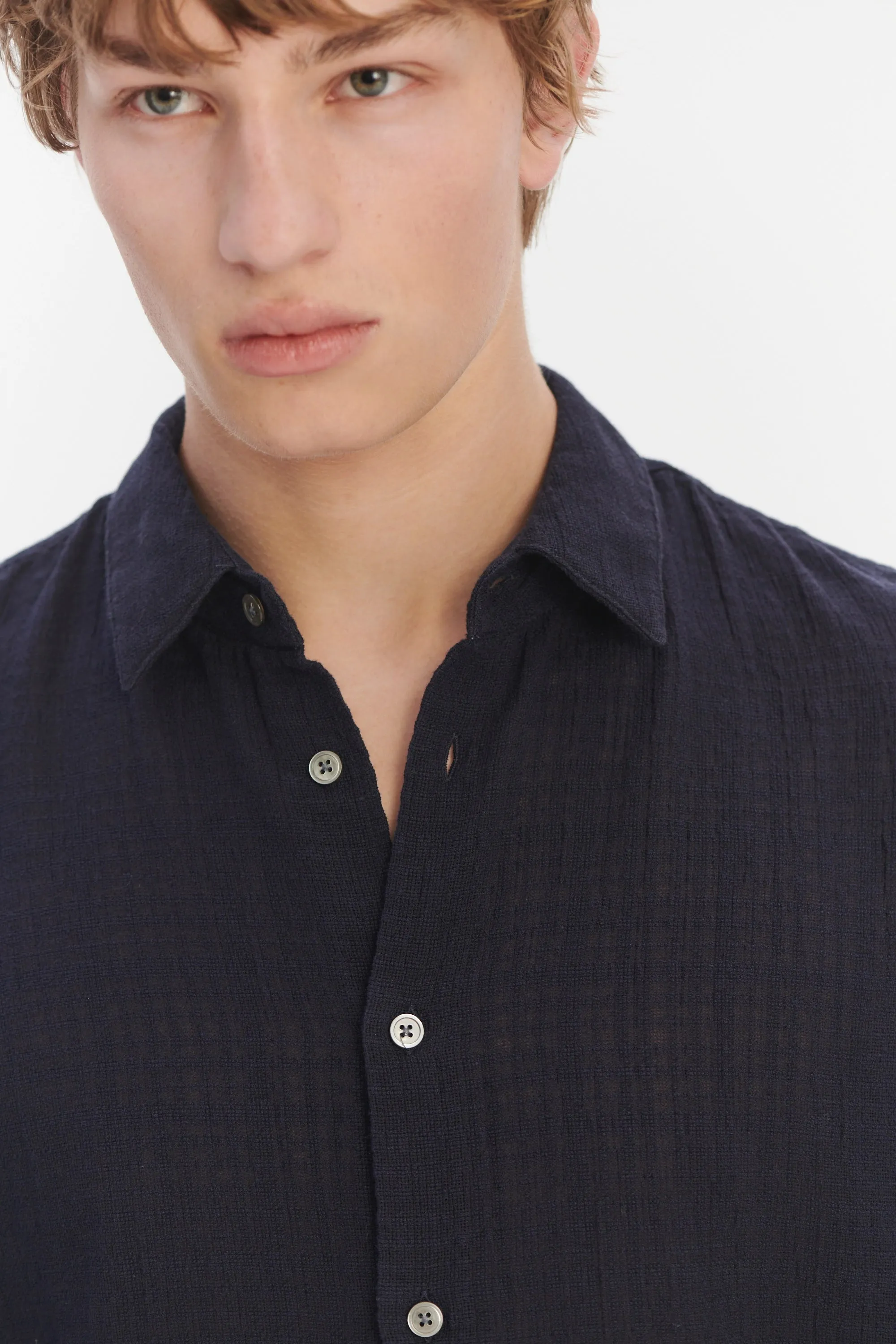 Feel Good Shirt in a Dark Navy Airy Structural Portuguese Cotton sold by Delikatessen product image thumbnail 2