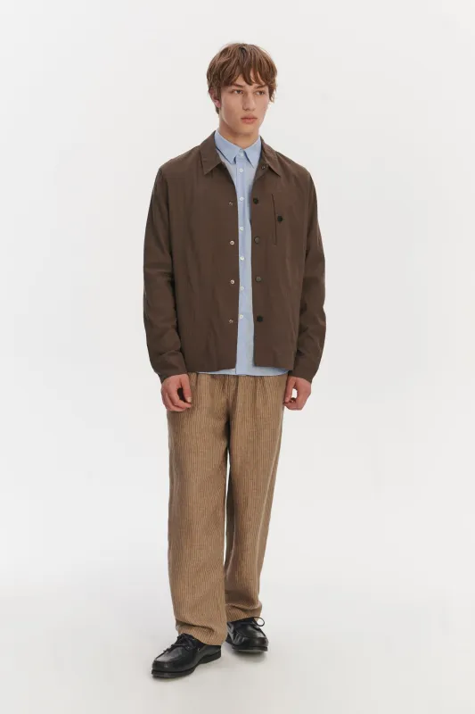 Snap Button Jacket in the Finest Airy Olive Brown Italian Merino Wool sold by Delikatessen