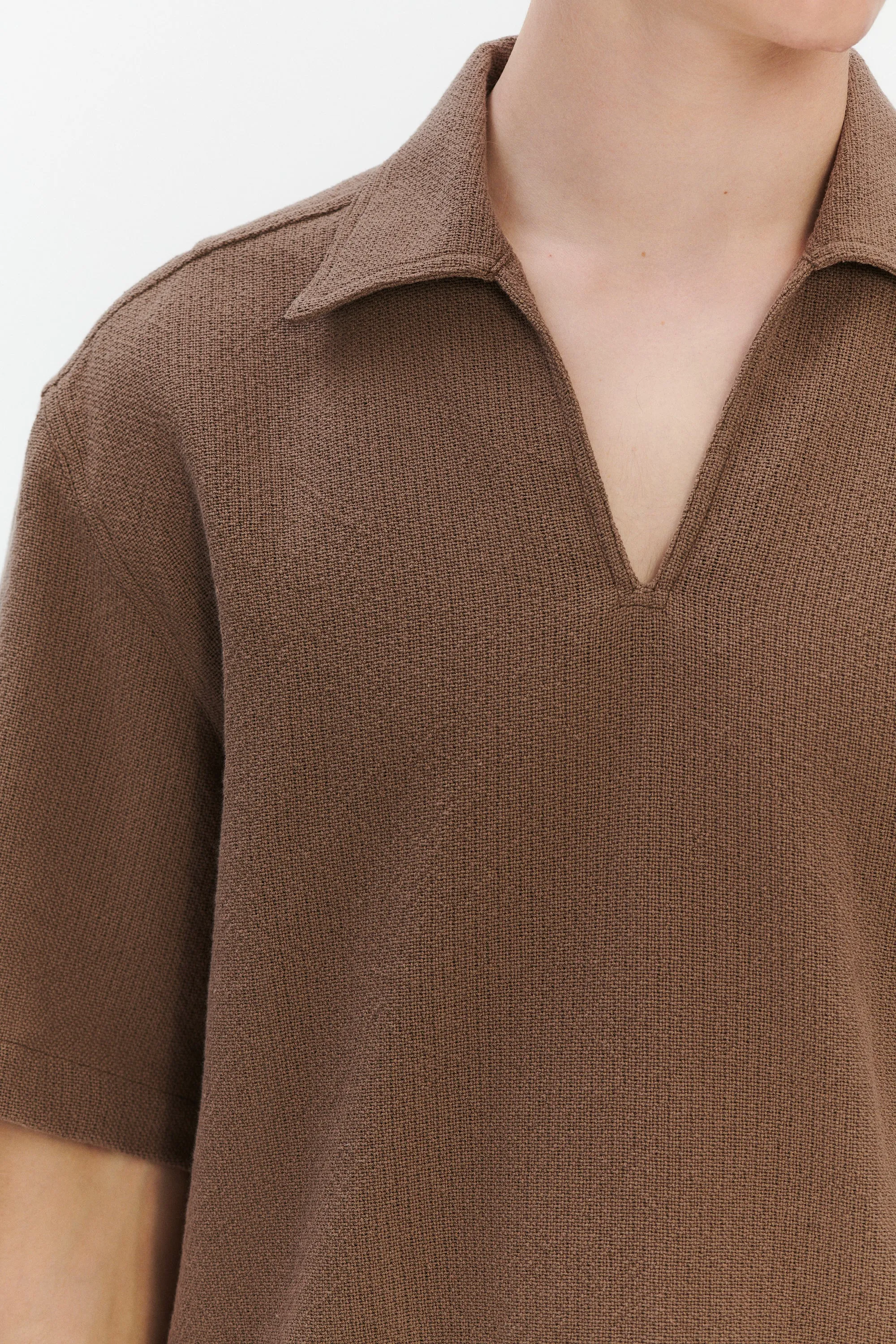 Short Sleeve Pop Over Shirt in a Brown Grainy Cotton sold by Delikatessen product image thumbnail 3
