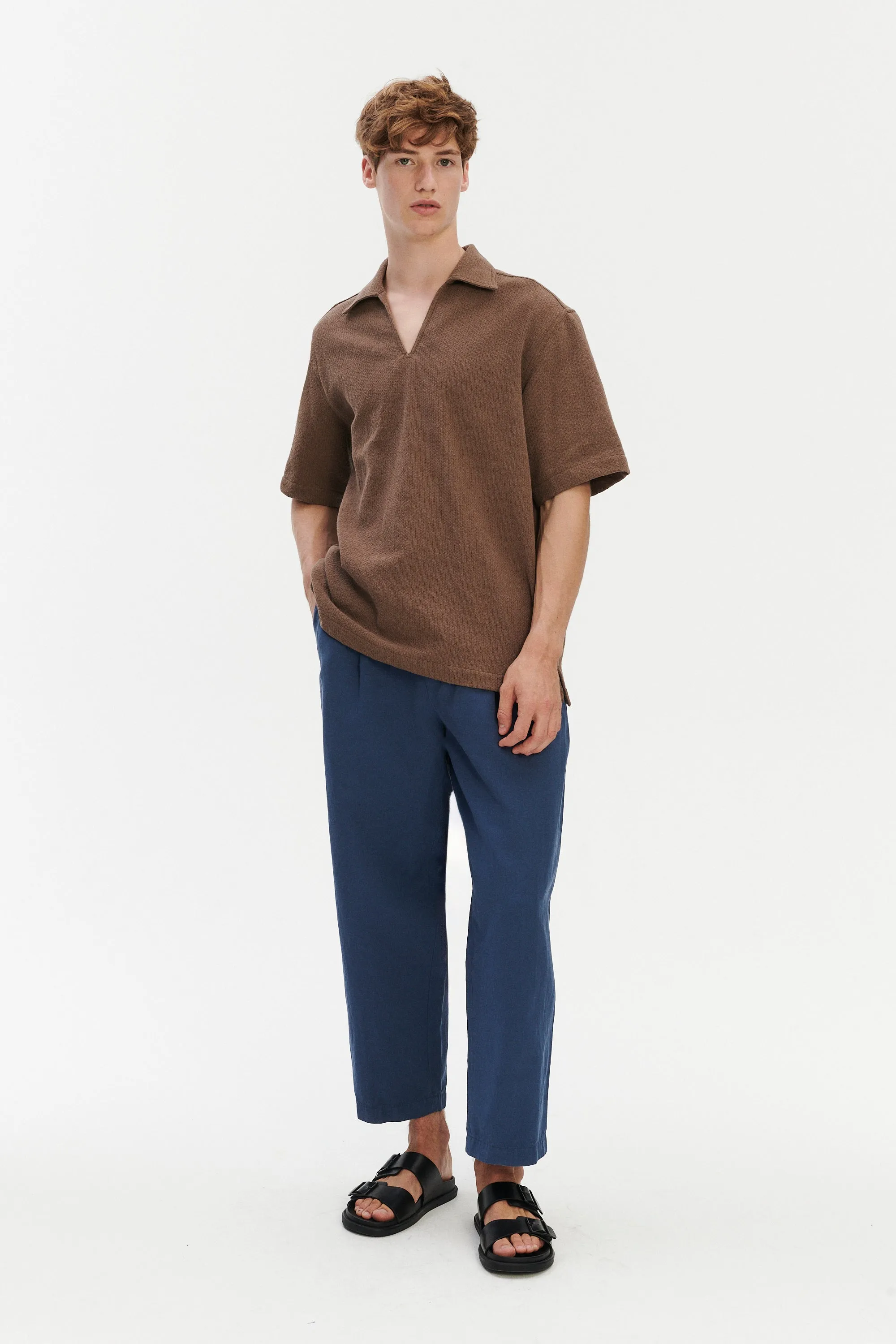 Short Sleeve Pop Over Shirt in a Brown Grainy Cotton sold by Delikatessen product image thumbnail 4