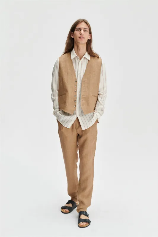 Vest in a Light Brown 100% Traceable Italian Linen by Albini sold by Delikatessen