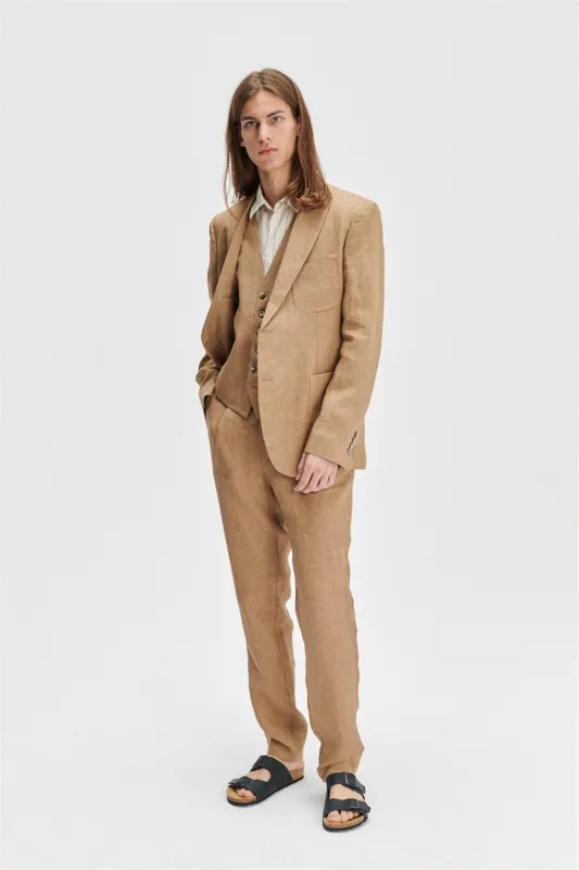 Smart Relaxed Blazer in a Light Brown 100% Traceable Italian Linen by Albini sold by Delikatessen