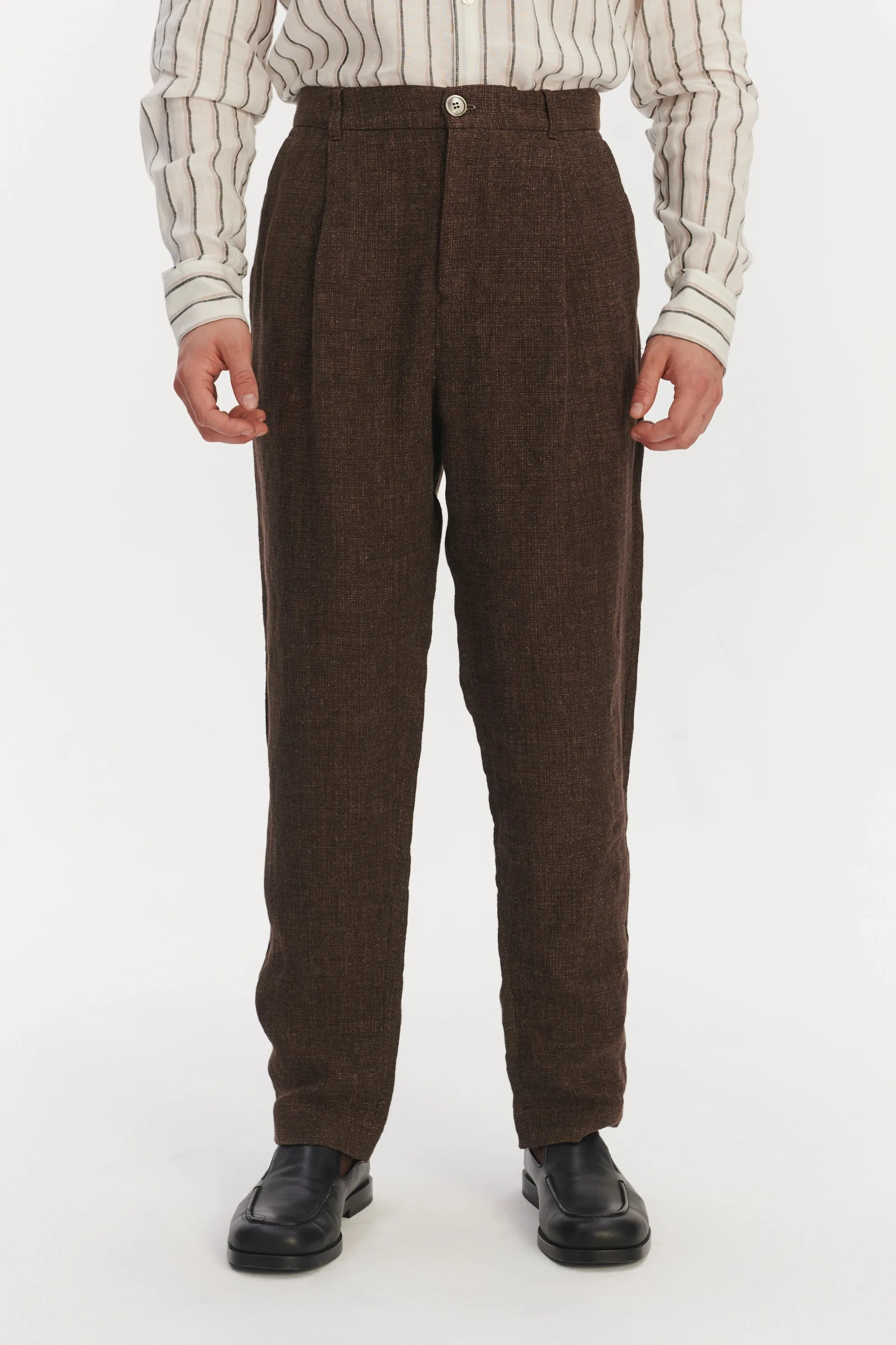 Genuine Trousers in the Finest Brown Italian Linen Crepe sold by Delikatessen