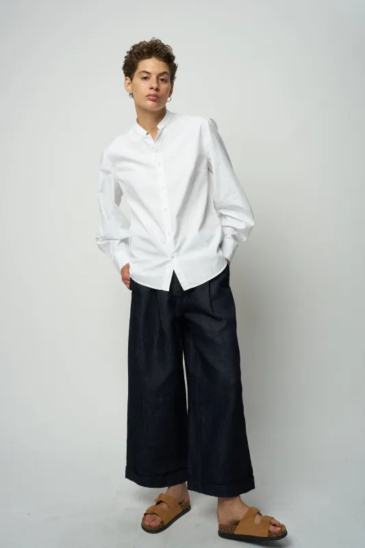 Relaxed Bulky Sleeves Shirt in a White Portuguese Organic Cotton Poplin sold by Delikatessen