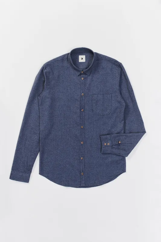 Proper Shirt in a Navy Blue Italian Brushed Soft Cotton Flannel with Wooden Buttons sold by Delikatessen