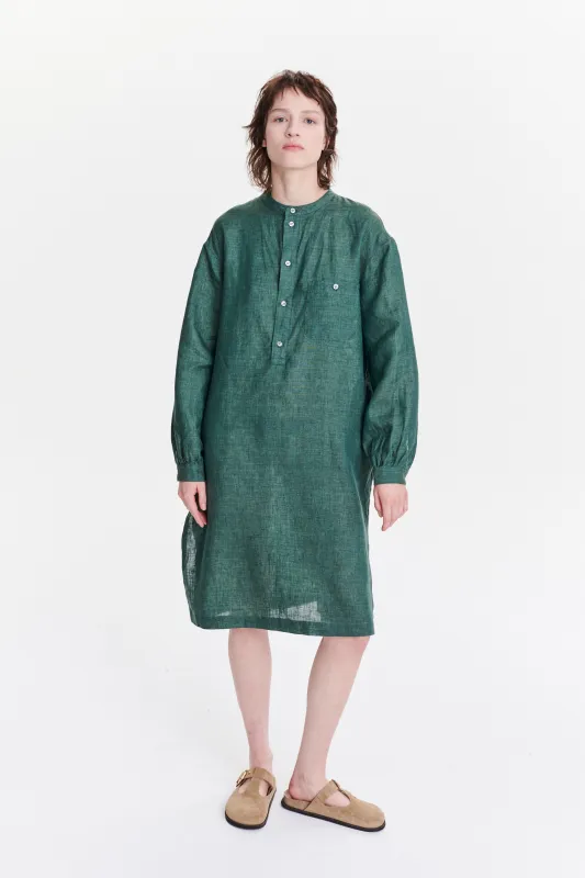 Pop-Over Tunic Dress in a Delavé Green Italian Masters of Linen sold by Delikatessen