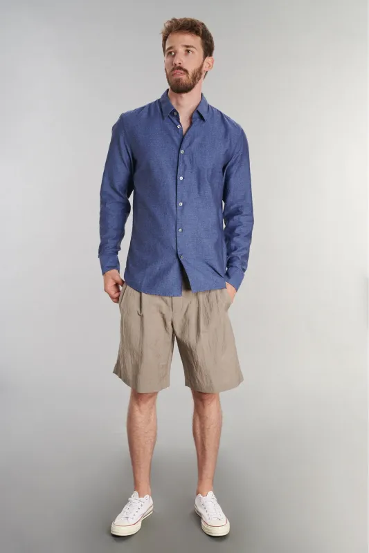 Feel Good Shirt in a Fine Navy Blue Italian Cotton sold by Delikatessen