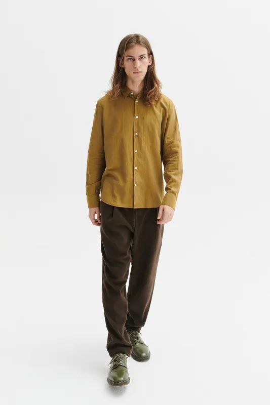 Feel Good Shirt in the Finest Ochre Yellow Fine Herringbone Soft Italian Giza 87 Cotton Flannel sold by Delikatessen