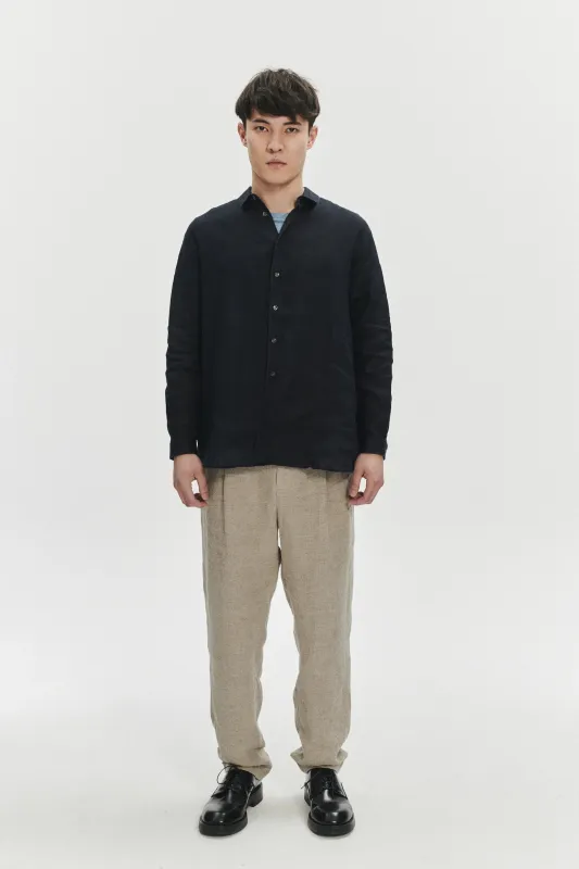 Long Sleeve Oversized Boxy Shirt in Double Sided Pure Italian Linen sold by Delikatessen