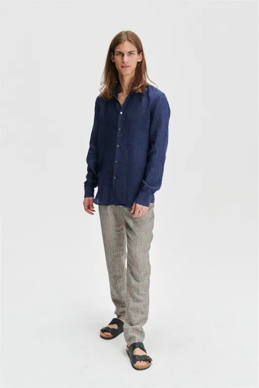 Feel Good Shirt in a Navy Blue Italian Linen sold by Delikatessen