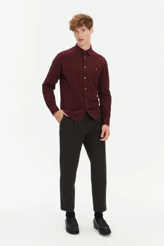 New Collection - Pre Order - Strong Shirt in a Wine Recycled Structural Flannel sold by Delikatessen