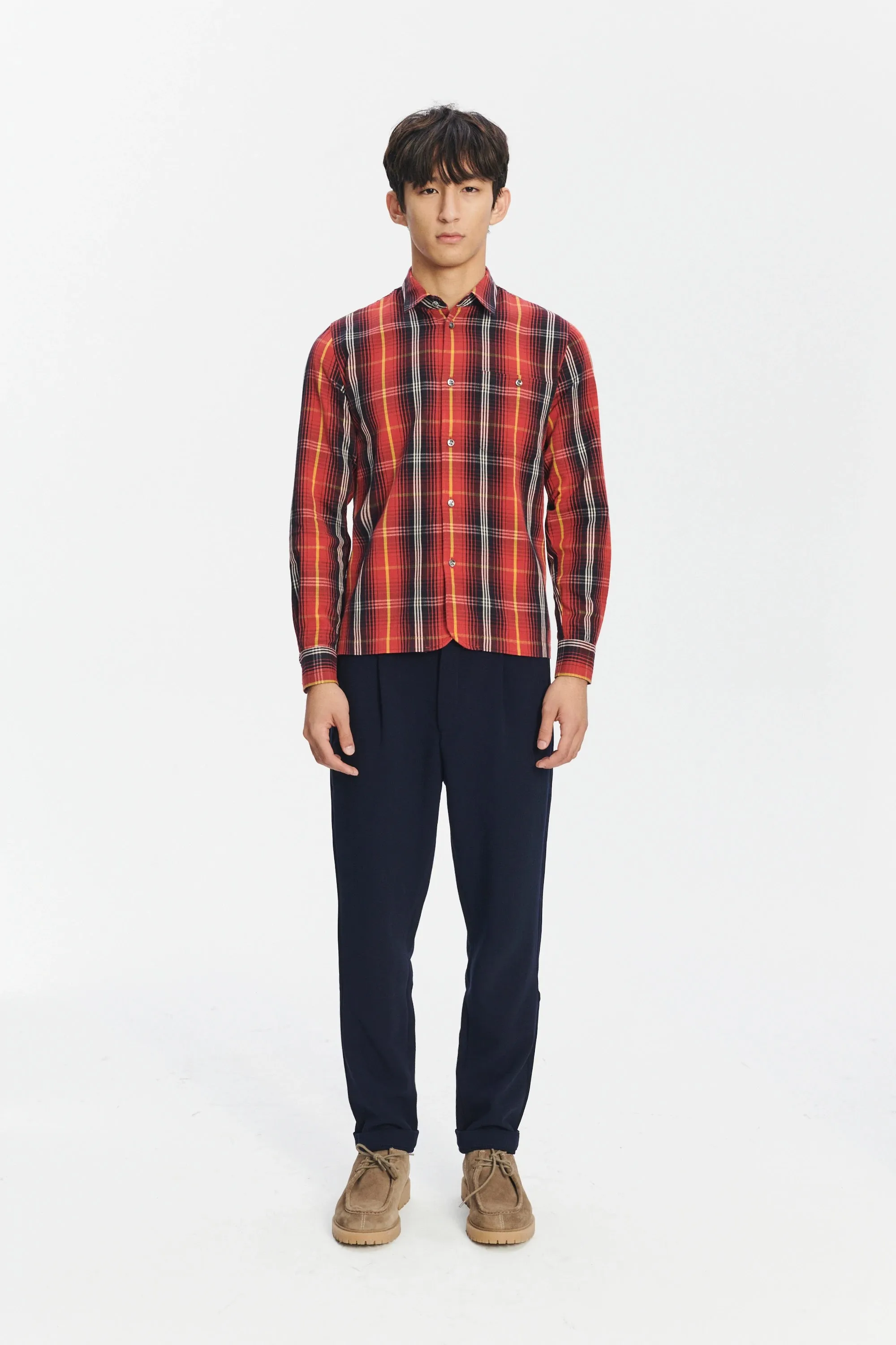 Strong Shirt in a Red Chequered Italian Twill Cotton Last Restock sold by Delikatessen product image thumbnail 4