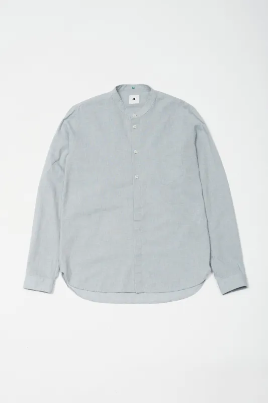 Zen Shirt in a Grey Blue Japanese Organic Cotton and Linen sold by Delikatessen