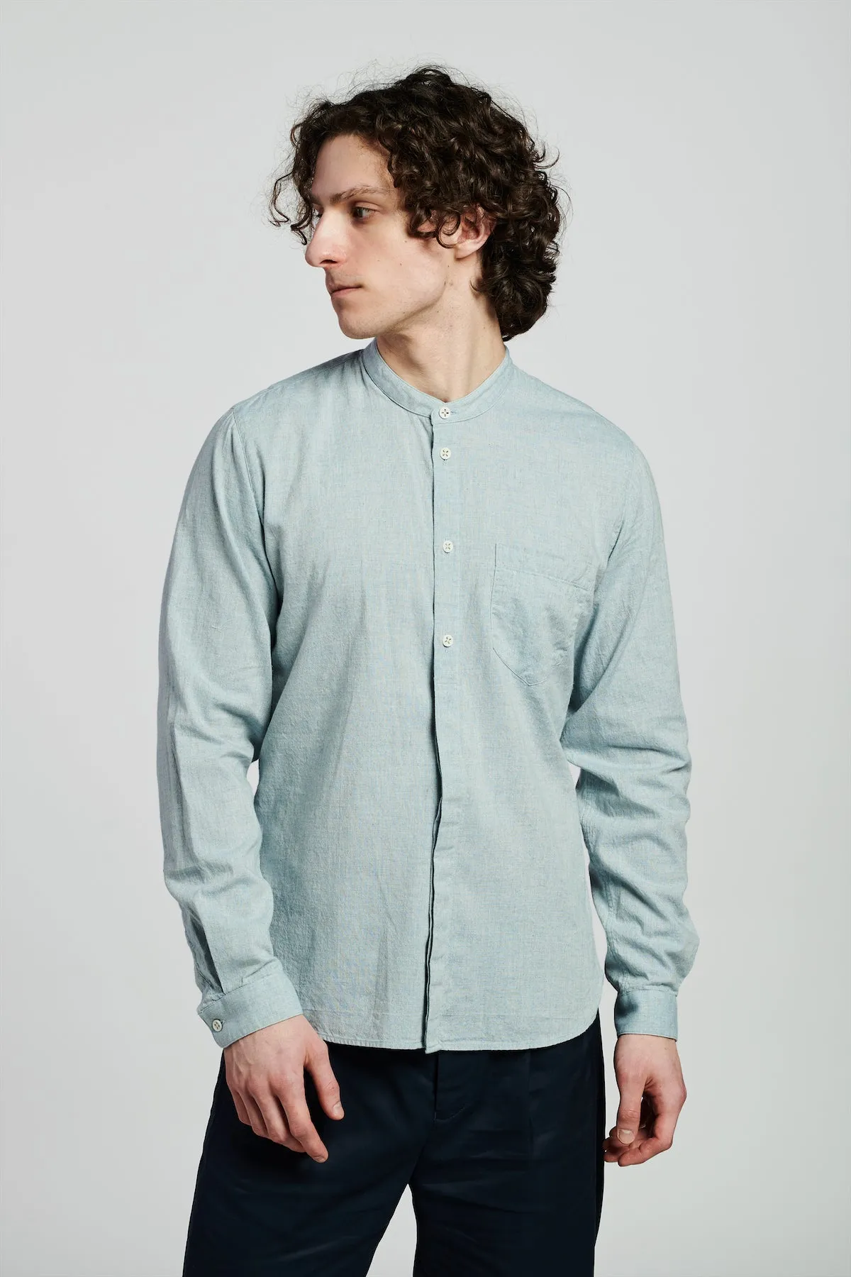 Zen Shirt in a Grey Blue Japanese Organic Cotton and Linen sold by Delikatessen product image thumbnail 2