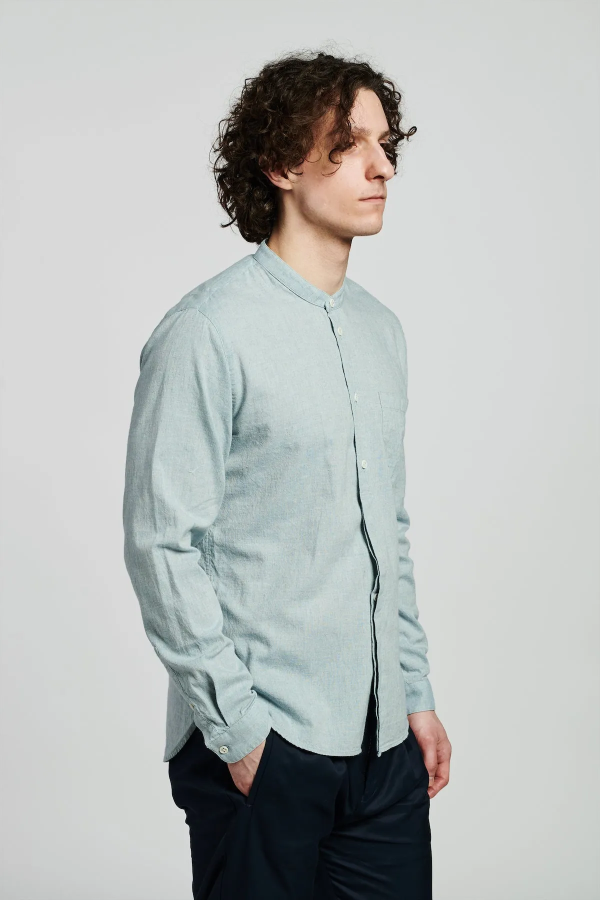 Zen Shirt in a Grey Blue Japanese Organic Cotton and Linen sold by Delikatessen product image thumbnail 4