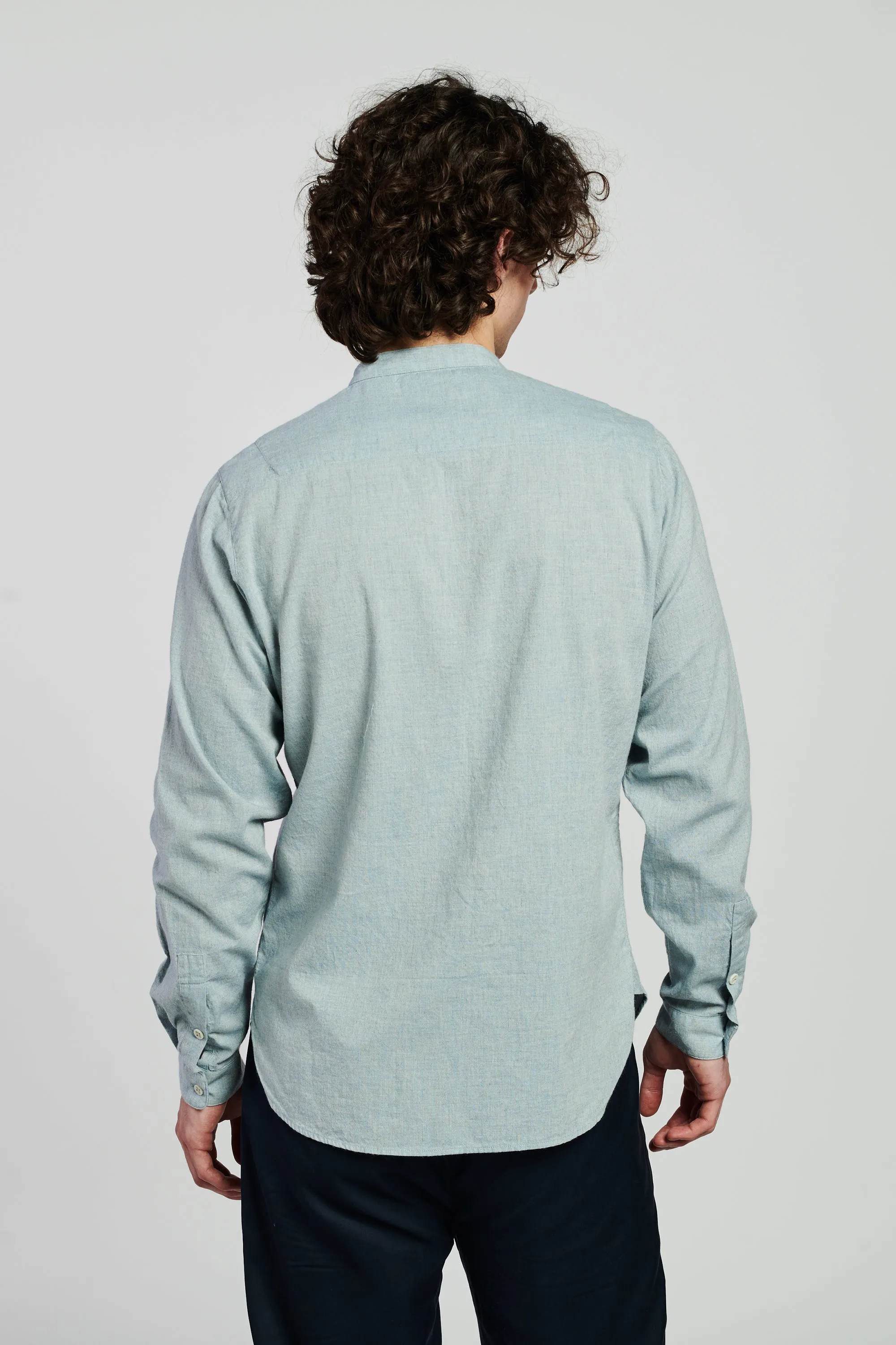 Zen Shirt in a Grey Blue Japanese Organic Cotton and Linen sold by Delikatessen product image thumbnail 5