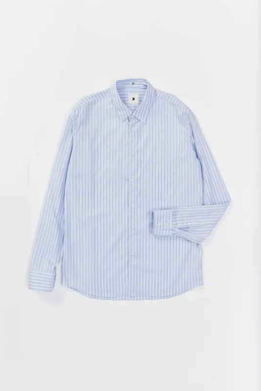 Feel Good Shirt in the Finest Blue Striped Italian Cotton Poplin by Albini sold by Delikatessen