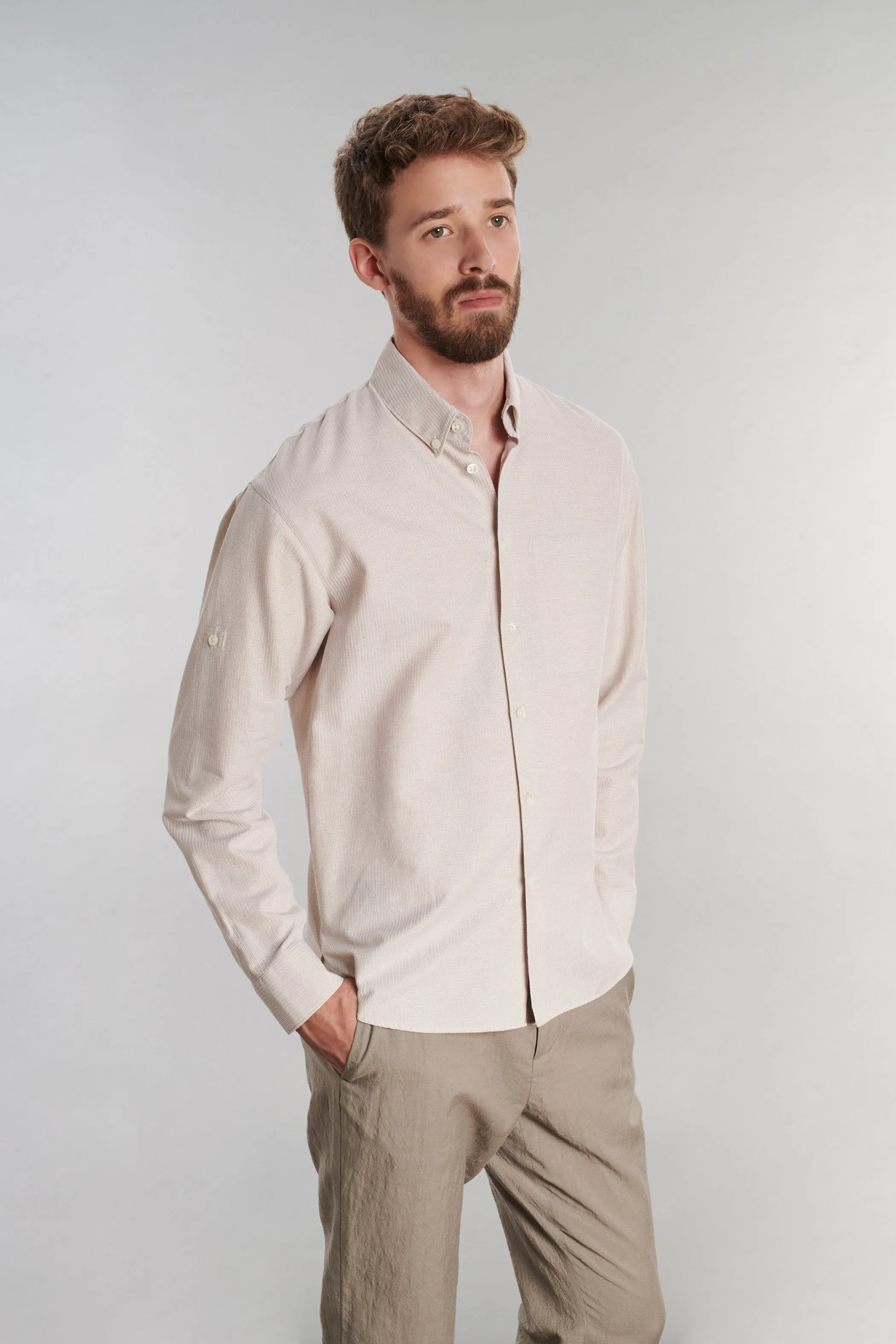 Feel Good Shirt in a Beige Structural Italian Cotton by Monti sold by Delikatessen product image thumbnail 3