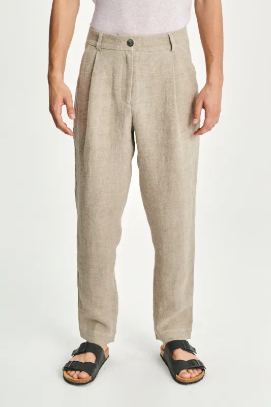 Genuine Trousers in a Beige Fluid Linen Crepe sold by Delikatessen