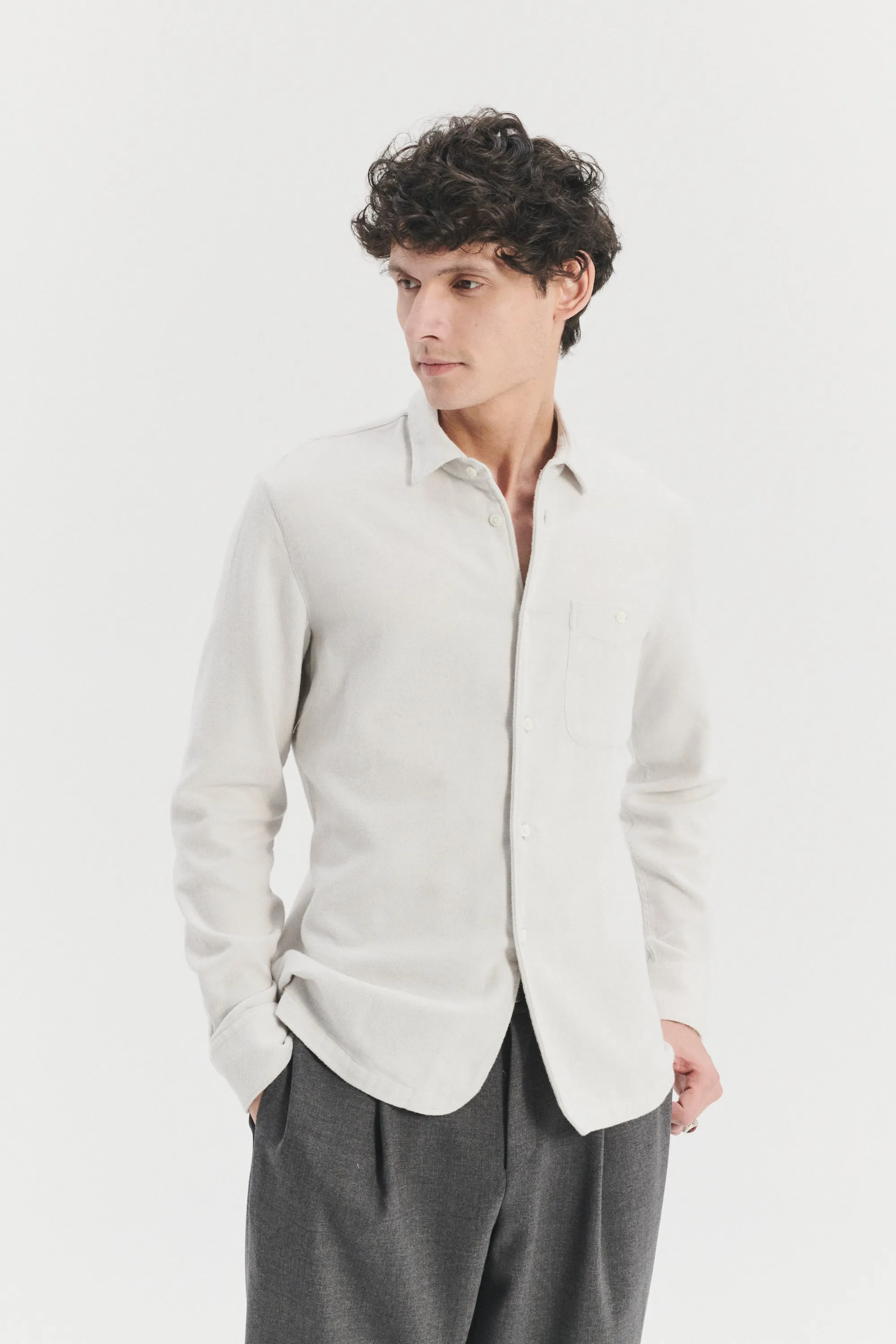 Strong Shirt in the Finest Portuguese Organic Stone Grey Cotton Flannel sold by Delikatessen product image thumbnail 2