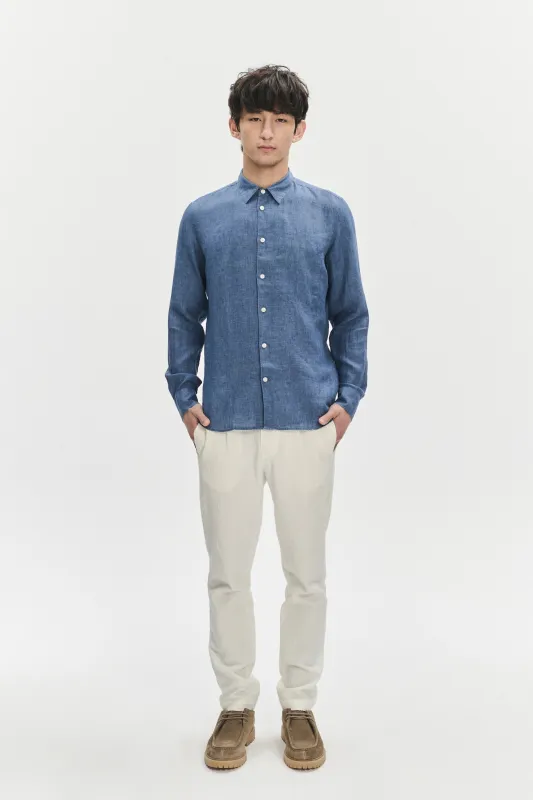 Feel Good Shirt in a Berlin Blue Italian Linen sold by Delikatessen