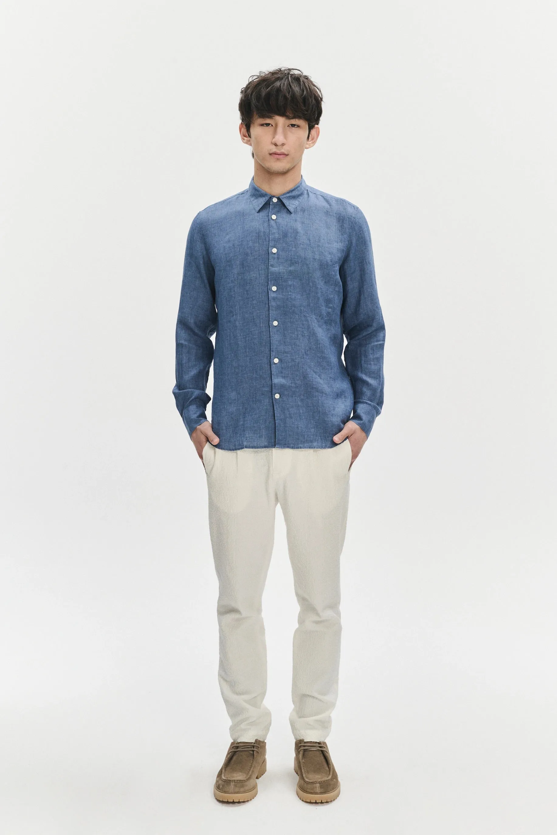 Feel Good Shirt in a Berlin Blue Italian Linen sold by Delikatessen