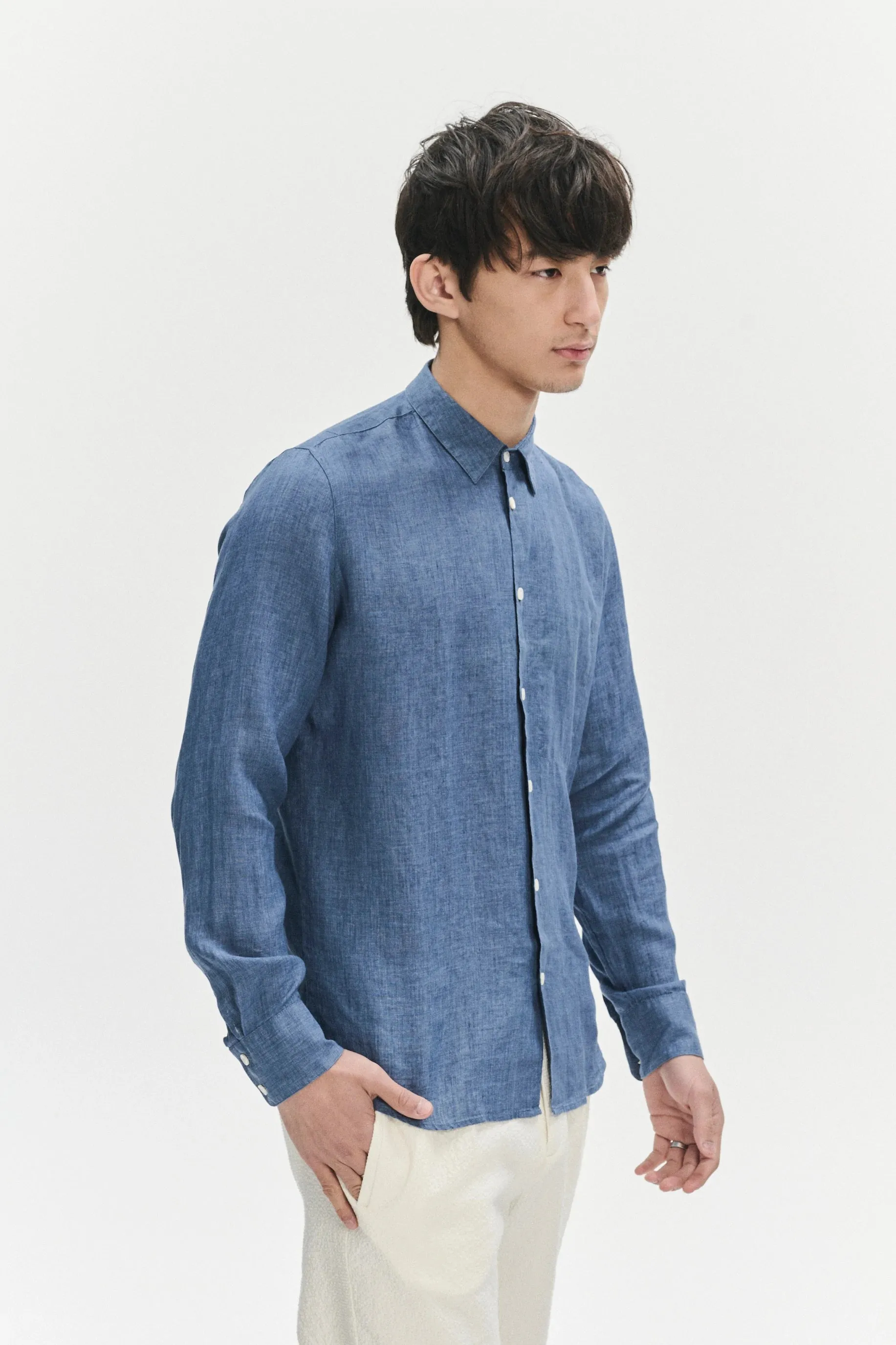 Feel Good Shirt in a Berlin Blue Italian Linen sold by Delikatessen product image thumbnail 4