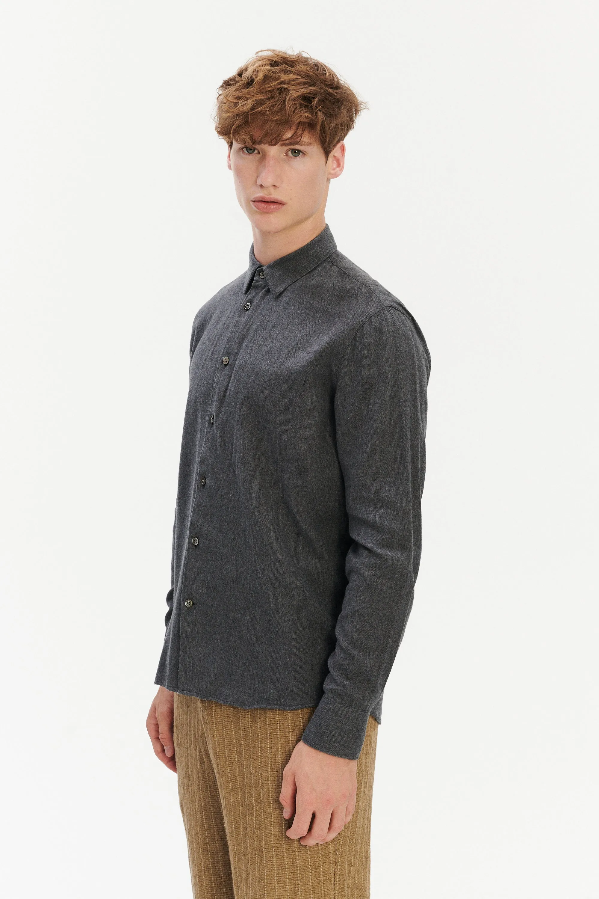 Feel Good Shirt in Anthracite Silky Italian Lyocell and Organic Cotton Flannel sold by Delikatessen product image thumbnail 3