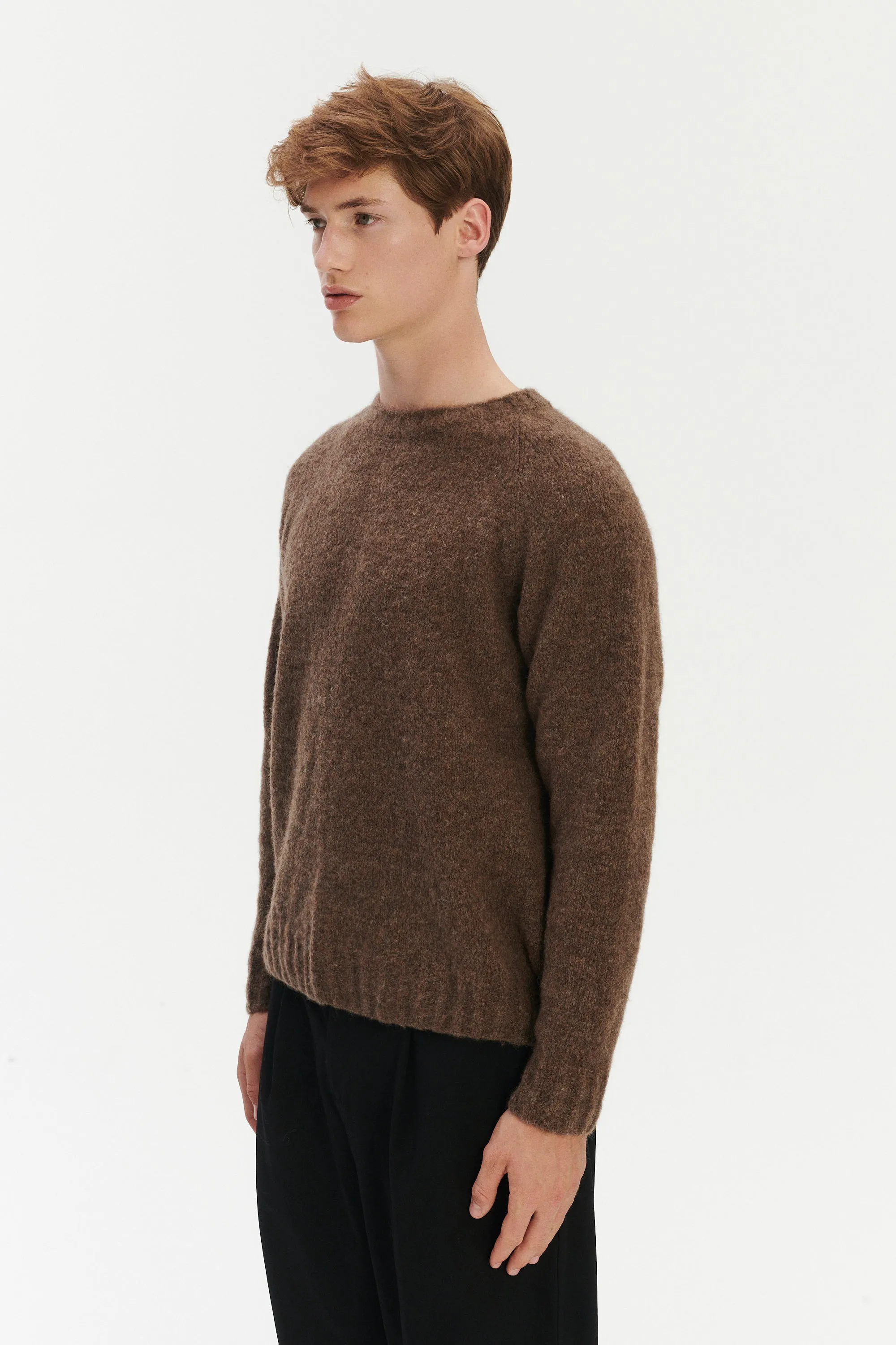 Pre-Order: Brushed Sustainable Alpaca Wool Crewneck Sweater in Cinnamon Brown sold by Delikatessen product image thumbnail 4