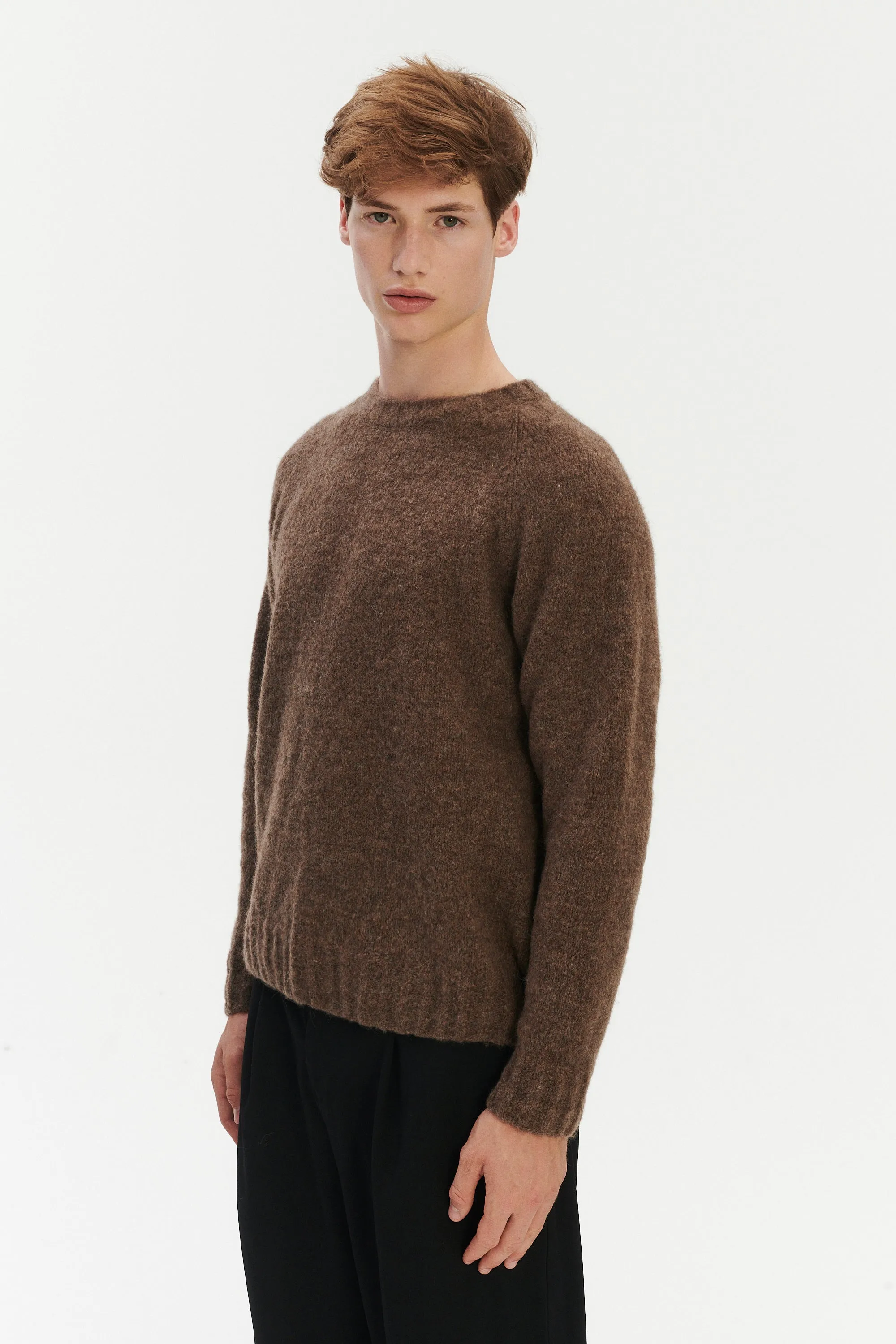 Pre-Order: Brushed Sustainable Alpaca Wool Crewneck Sweater in Cinnamon Brown sold by Delikatessen product image thumbnail 5