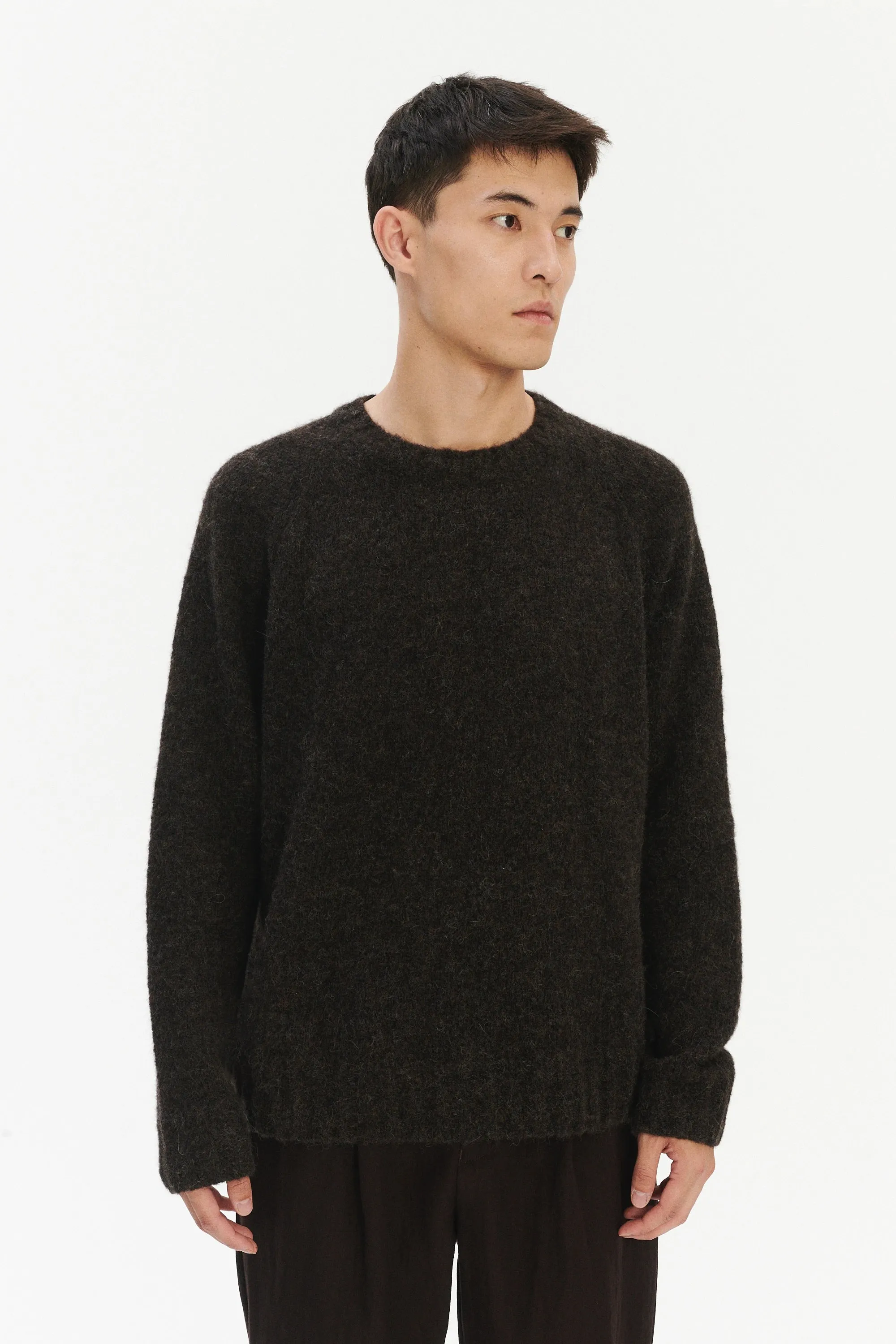 Pre-Order: Brushed Sustainable Alpaca Wool Crewneck Sweater in Deep Espresso Brown sold by Delikatessen product image thumbnail 4