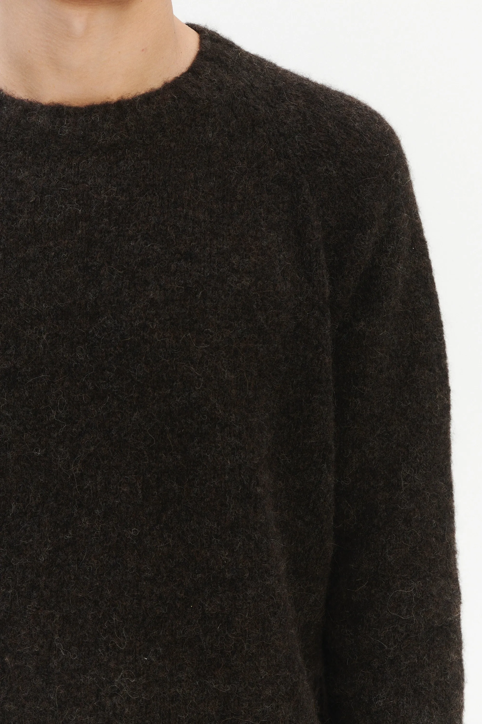 Pre-Order: Brushed Sustainable Alpaca Wool Crewneck Sweater in Deep Espresso Brown sold by Delikatessen product image thumbnail 3