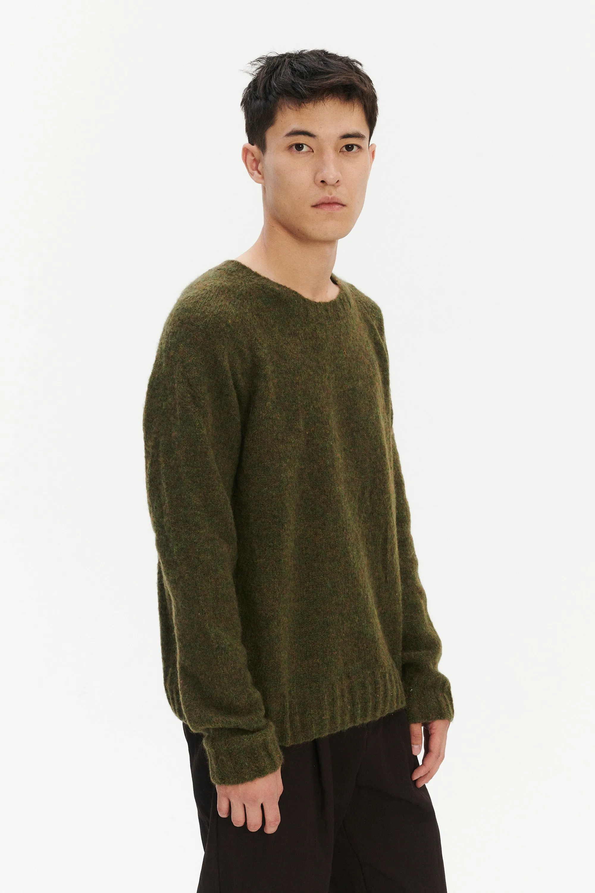 Pre-Order: Brushed Sustainable Alpaca Wool Crewneck Sweater in Moss Green sold by Delikatessen product image thumbnail 3