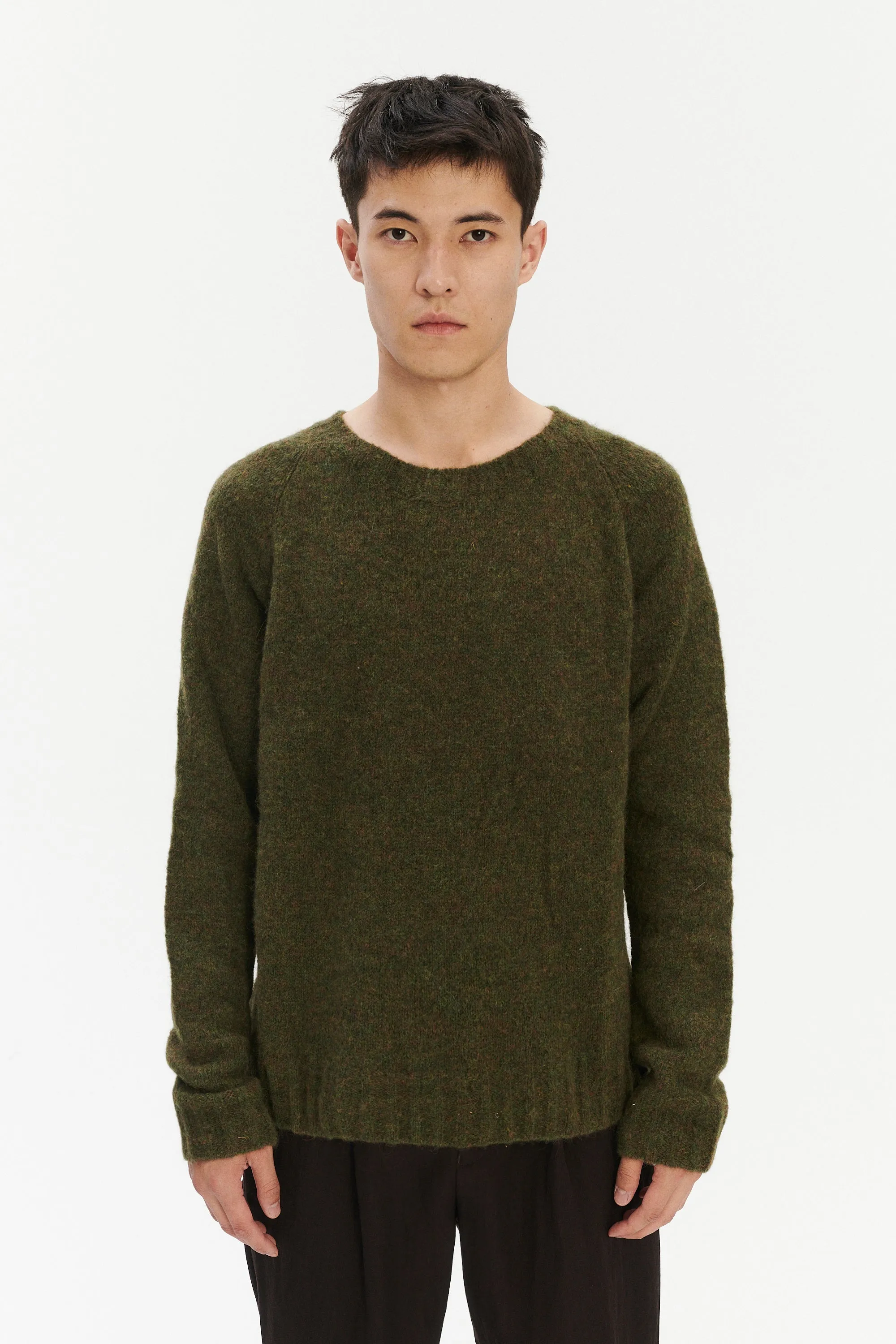 Pre-Order: Brushed Sustainable Alpaca Wool Crewneck Sweater in Moss Green sold by Delikatessen product image thumbnail 2