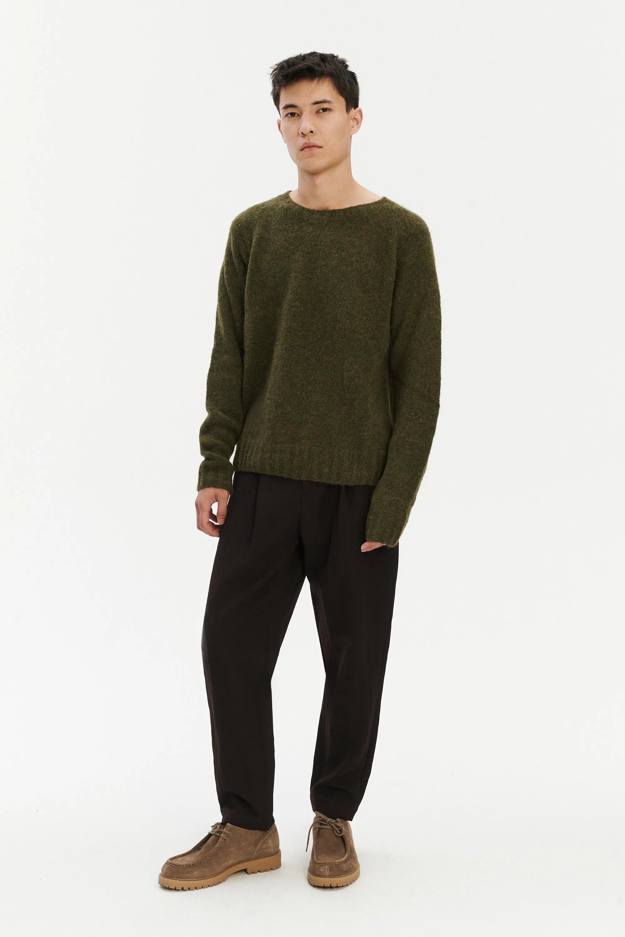 Pre-Order: Brushed Sustainable Alpaca Wool Crewneck Sweater in Moss Green sold by Delikatessen
