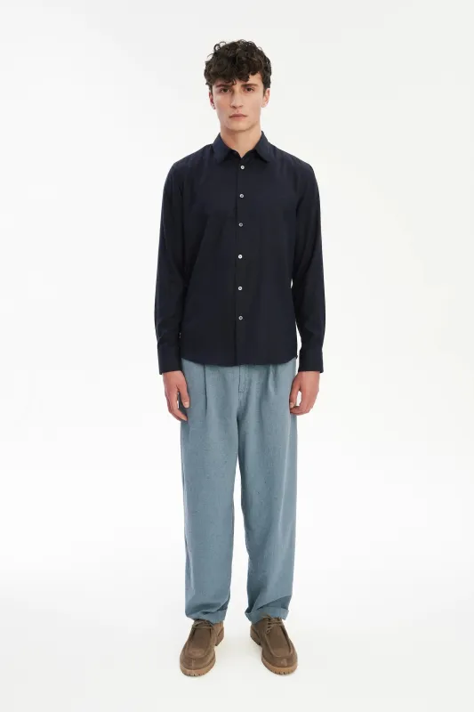 Feel Good Shirt in Navy Silky Italian Lyocell and Organic Cotton Flannel sold by Delikatessen