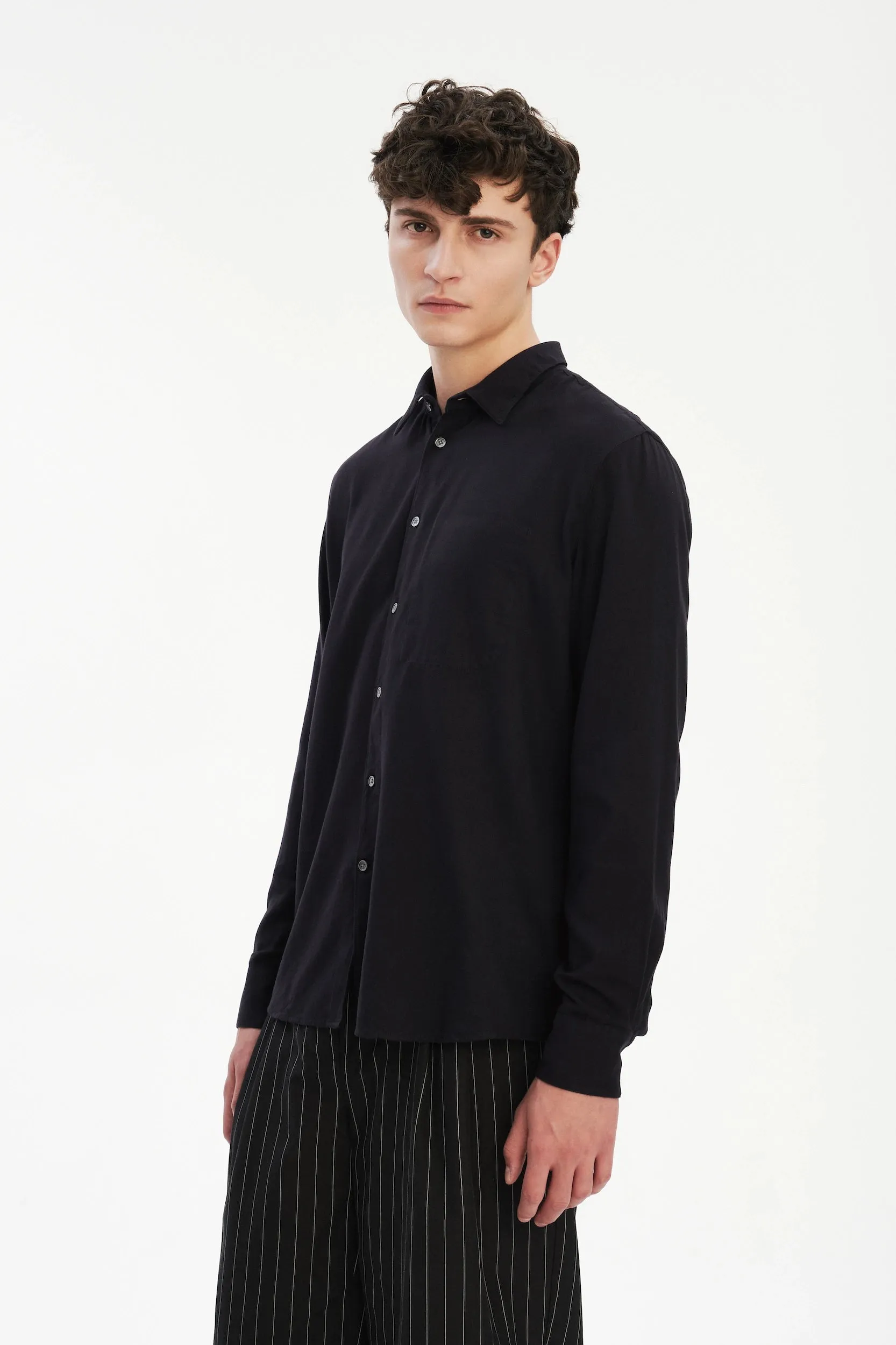 Feel Good Shirt in Dark Navy Silky Italian Lyocell and Organic Cotton Flannel sold by Delikatessen product image thumbnail 5