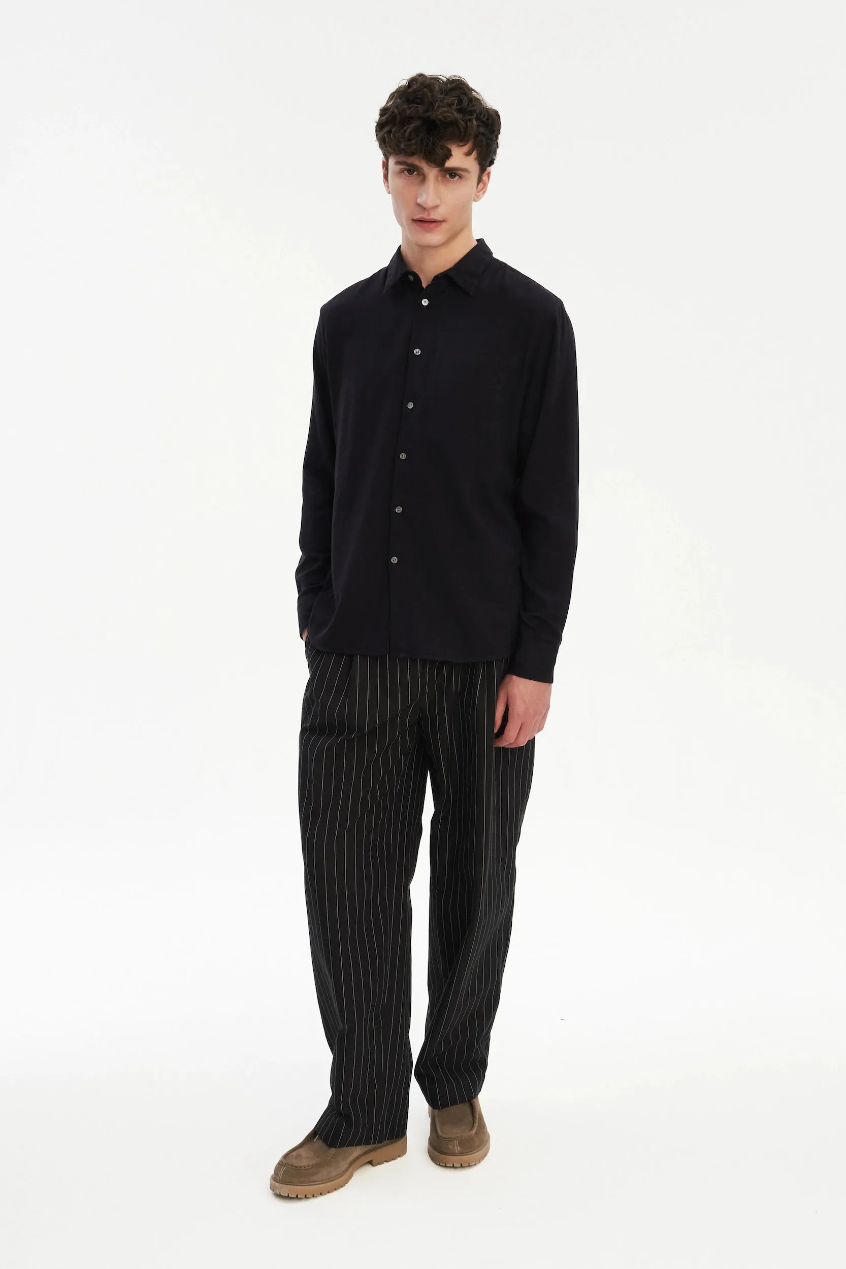 Feel Good Shirt in Dark Navy Silky Italian Lyocell and Organic Cotton Flannel sold by Delikatessen product image thumbnail 3